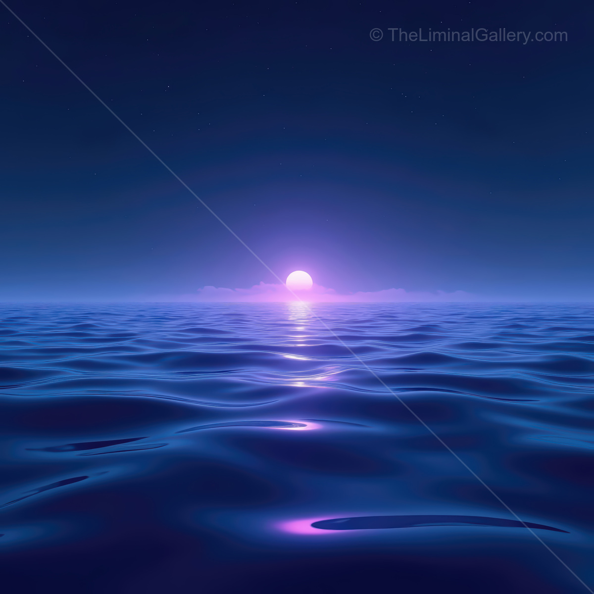 Vibrant synthwave ocean at dusk with neon hues reflecting on tranquil waves