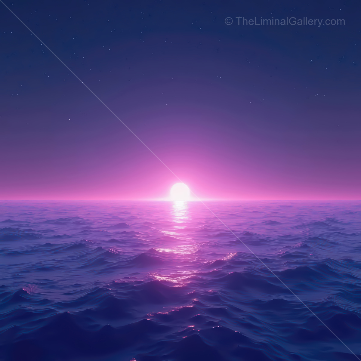 Vibrant synthwave sunset over tranquil ocean waves creating a surreal dreamscape