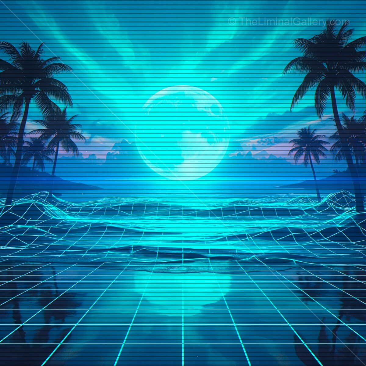 Dreamy outrun horizon showcasing synthwave vibes with vibrant VHS lines at dusk