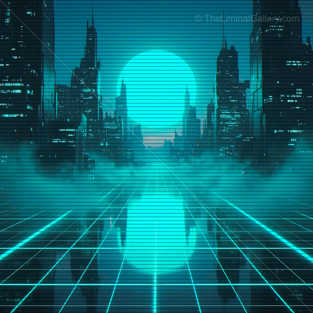 Bright neon sun rises over a futuristic city, showcasing vibrant synthwave aesthetics and electric energy