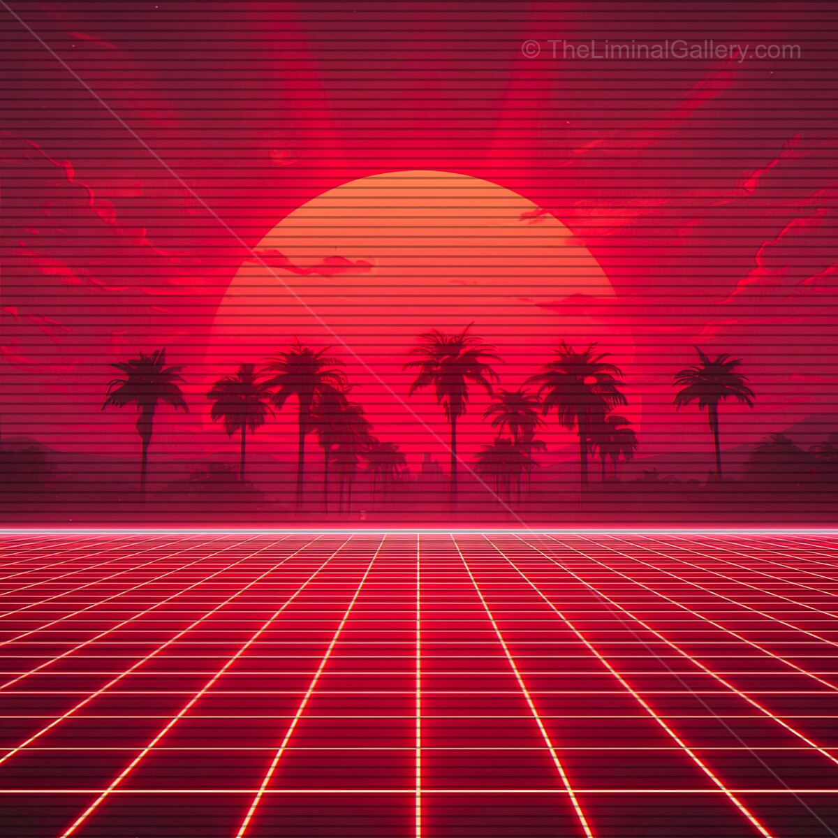 Journey into a neon sunset beyond the palm trees under outrun horizon vibes
