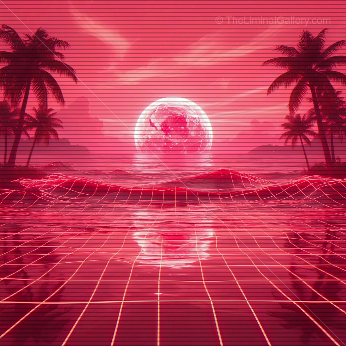 Exploring vibrant horizons under a synthwave sunset with VHS vibes