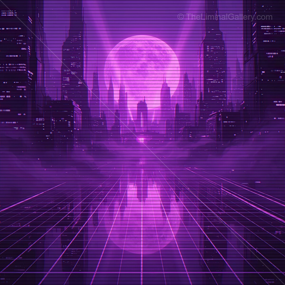 Captivating synthwave landscape with outrun horizon and retro VHS style