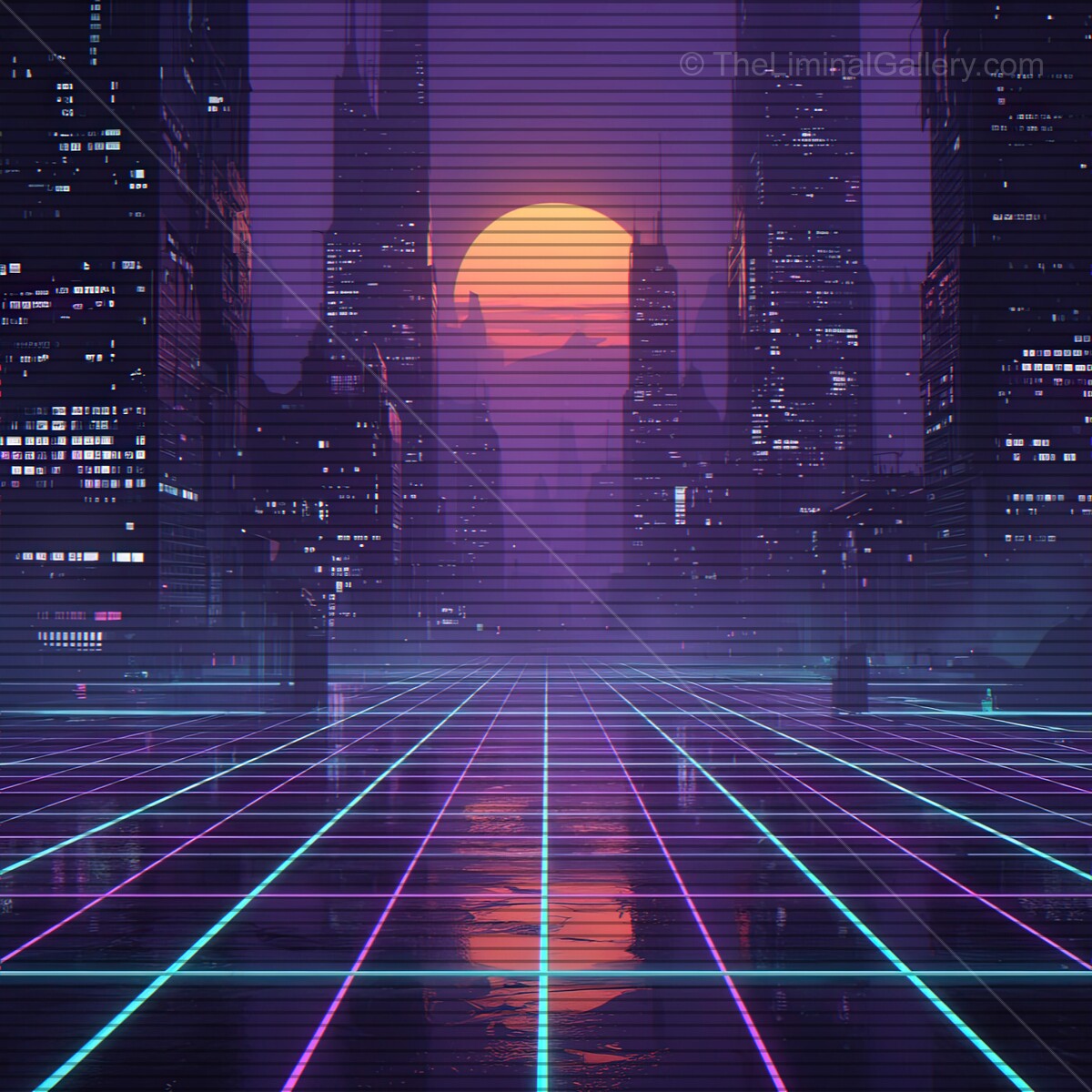 Urban sunset merges with retro vibes through synthwave aesthetic in a neon-drenched cityscape