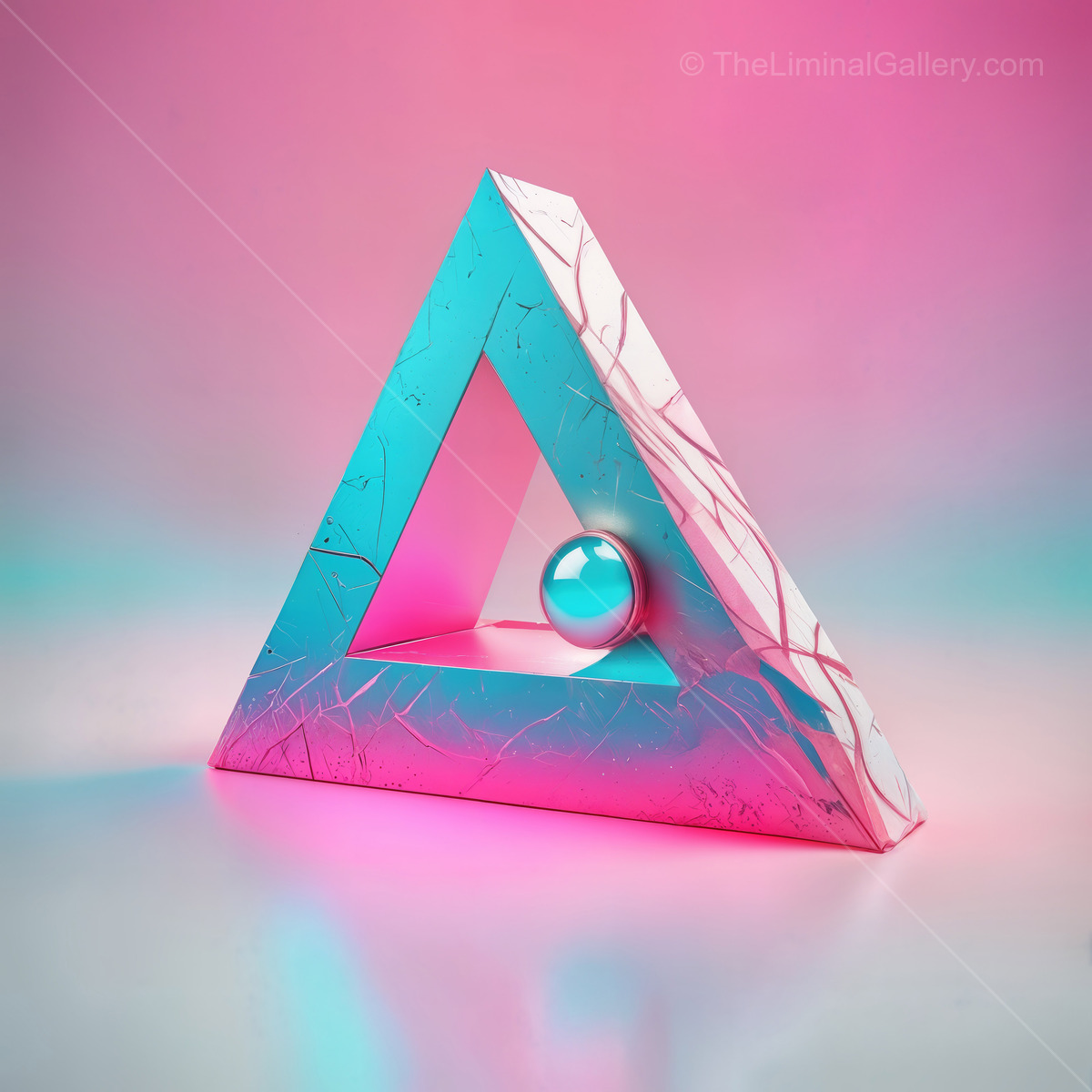 Creative geometric display featuring a triangle and a shiny sphere against a vibrant background