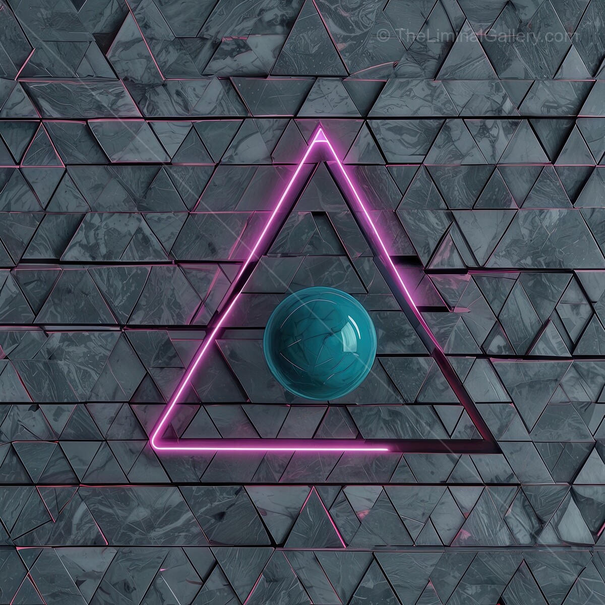 Dynamic geometric composition with neon accents and marble textures in contemporary design aesthetics