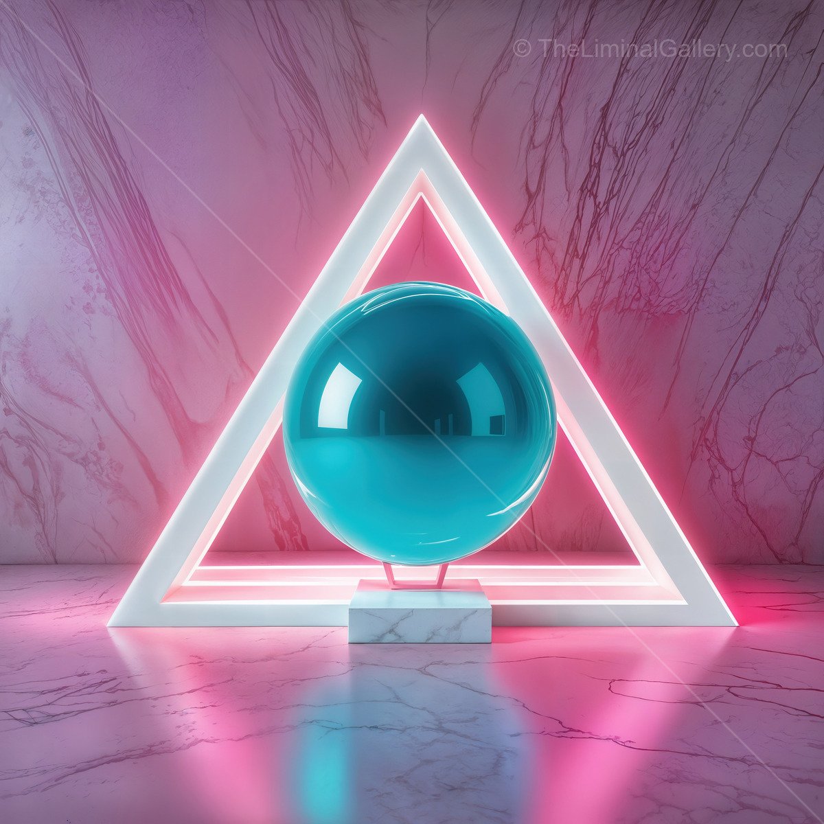 Stunning geometric shapes come alive with vibrant colors and reflections in a luminous space