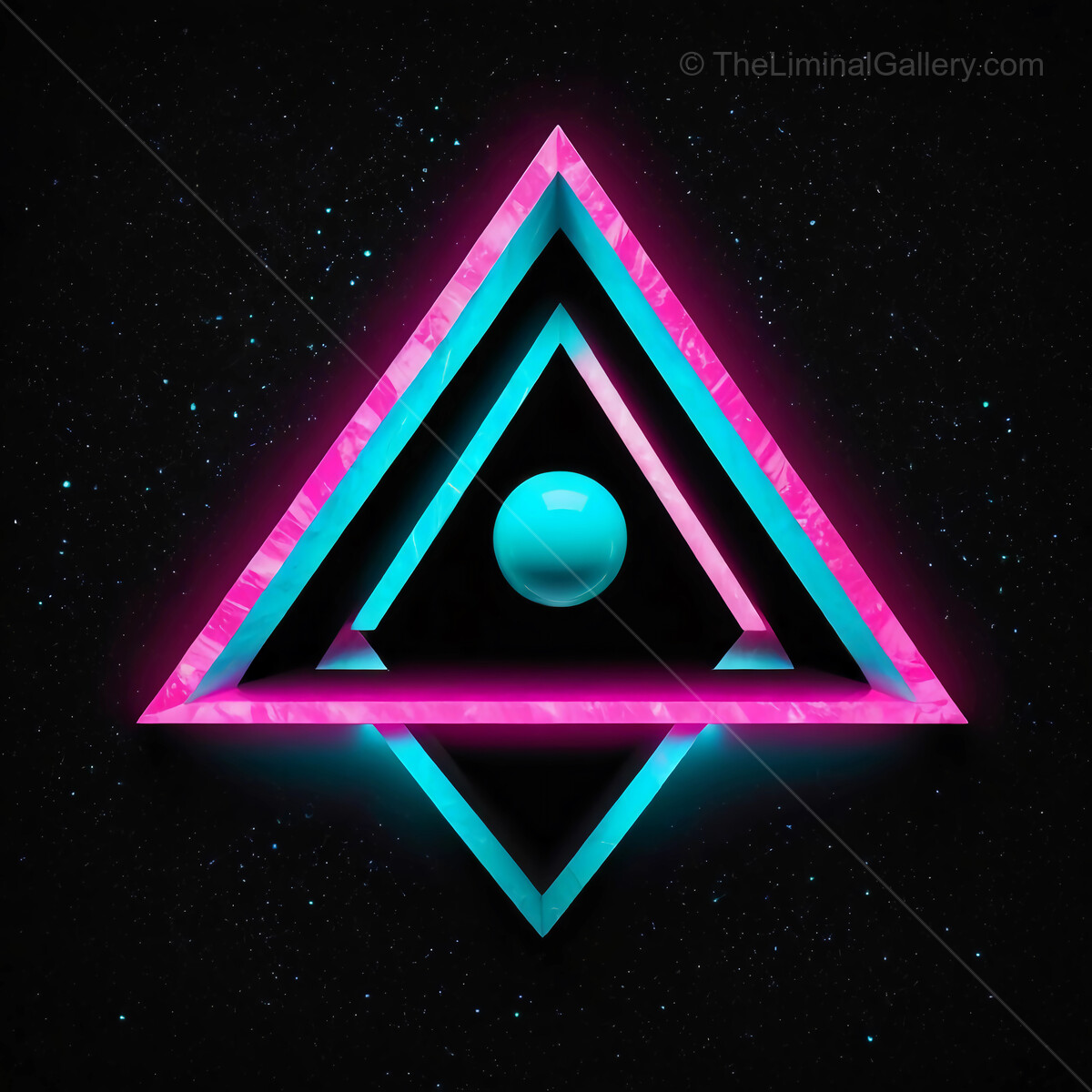 Vibrant synthwave geometric shapes illuminated in a cosmic realm