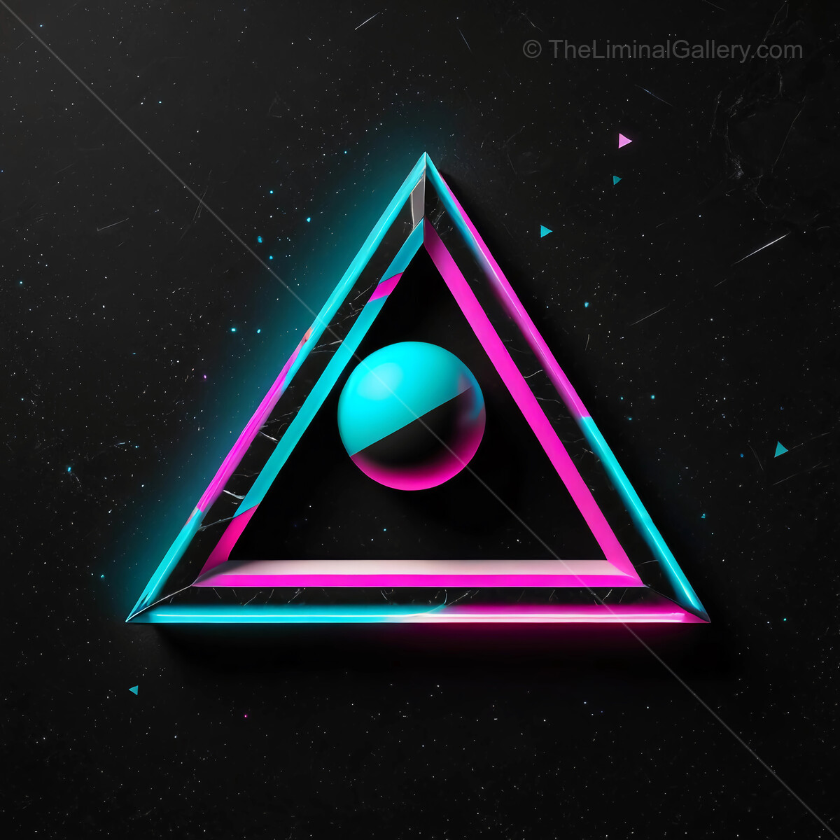 Vibrant 80s geometric design with neon colors and abstract shapes on a dark background