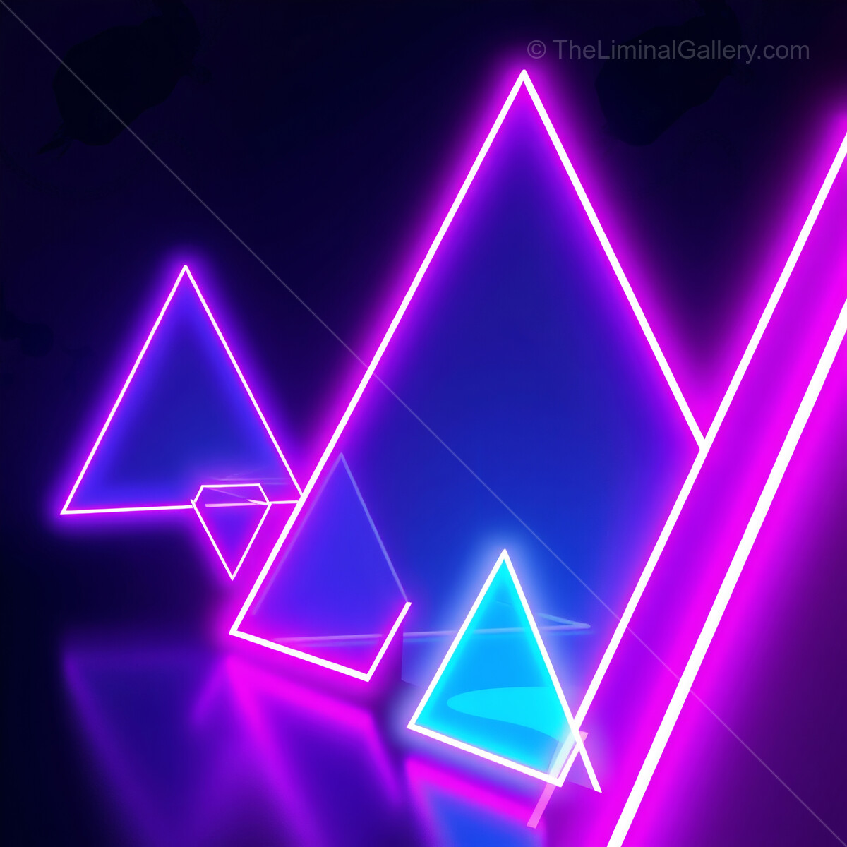Colorful 80s synthwave neon shapes illuminate a dark space with striking geometric designs