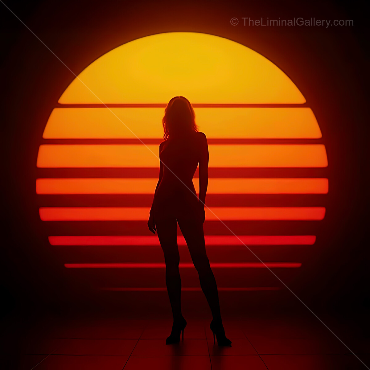 Bold silhouette against a vibrant synthwave sunset creating a captivating retro atmosphere