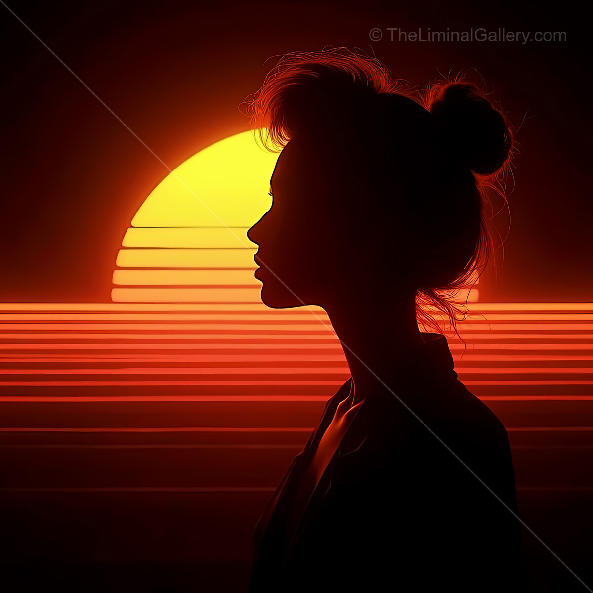 Vibrant synthwave sunset silhouette capturing the essence of a dreamlike evening