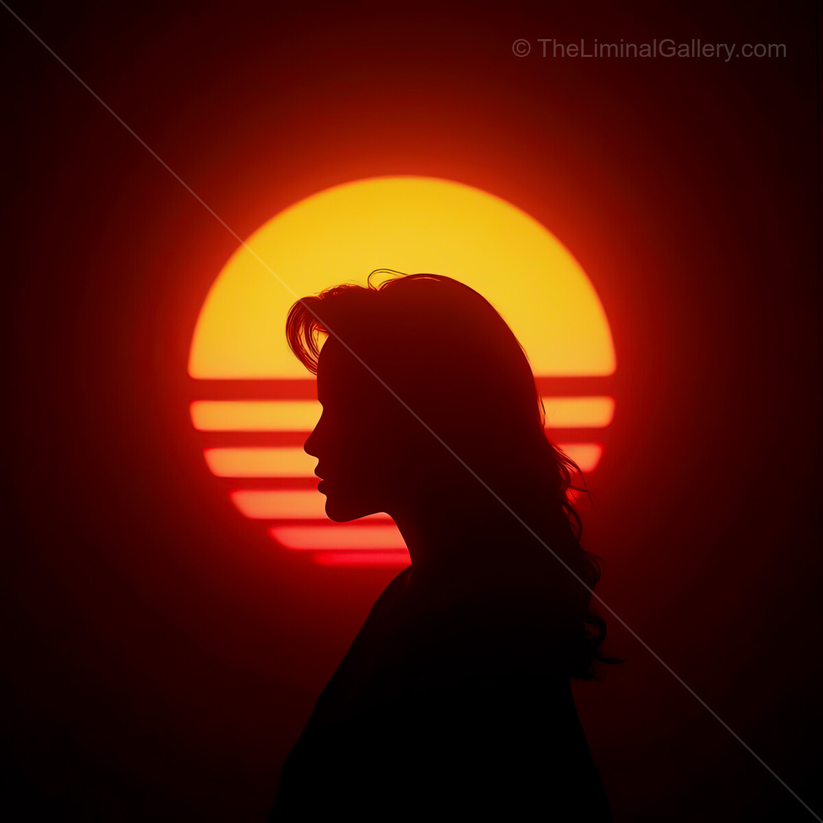 Serene silhouette against a glowing synthwave sunset sky enhances the calm evening vibe