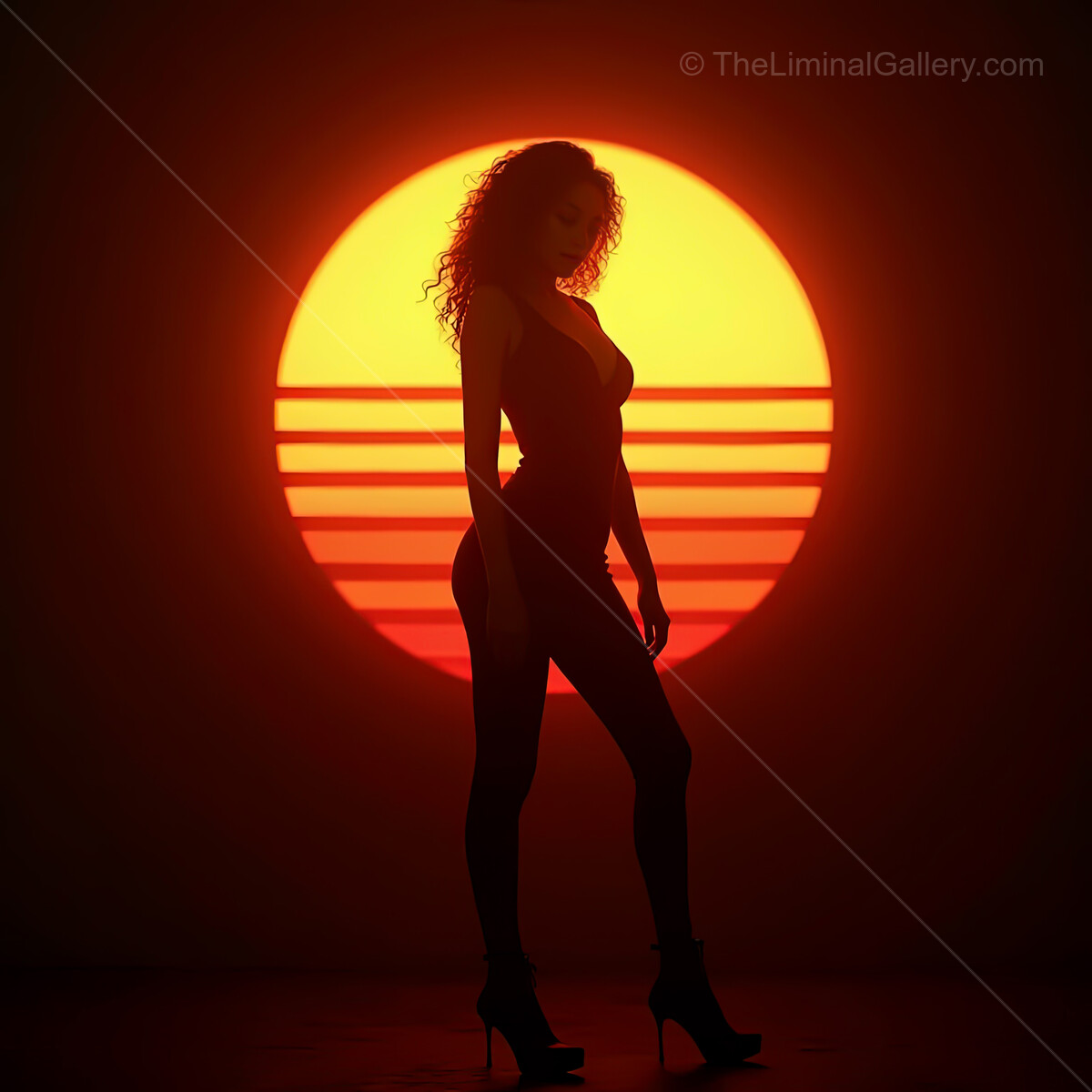 Vibrant synthwave sunset silhouette creates an alluring atmosphere with striking colors and dramatic lighting