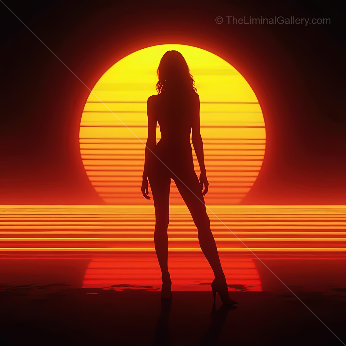 Enchanting synthwave sunset silhouette with vibrant colors and retro vibes