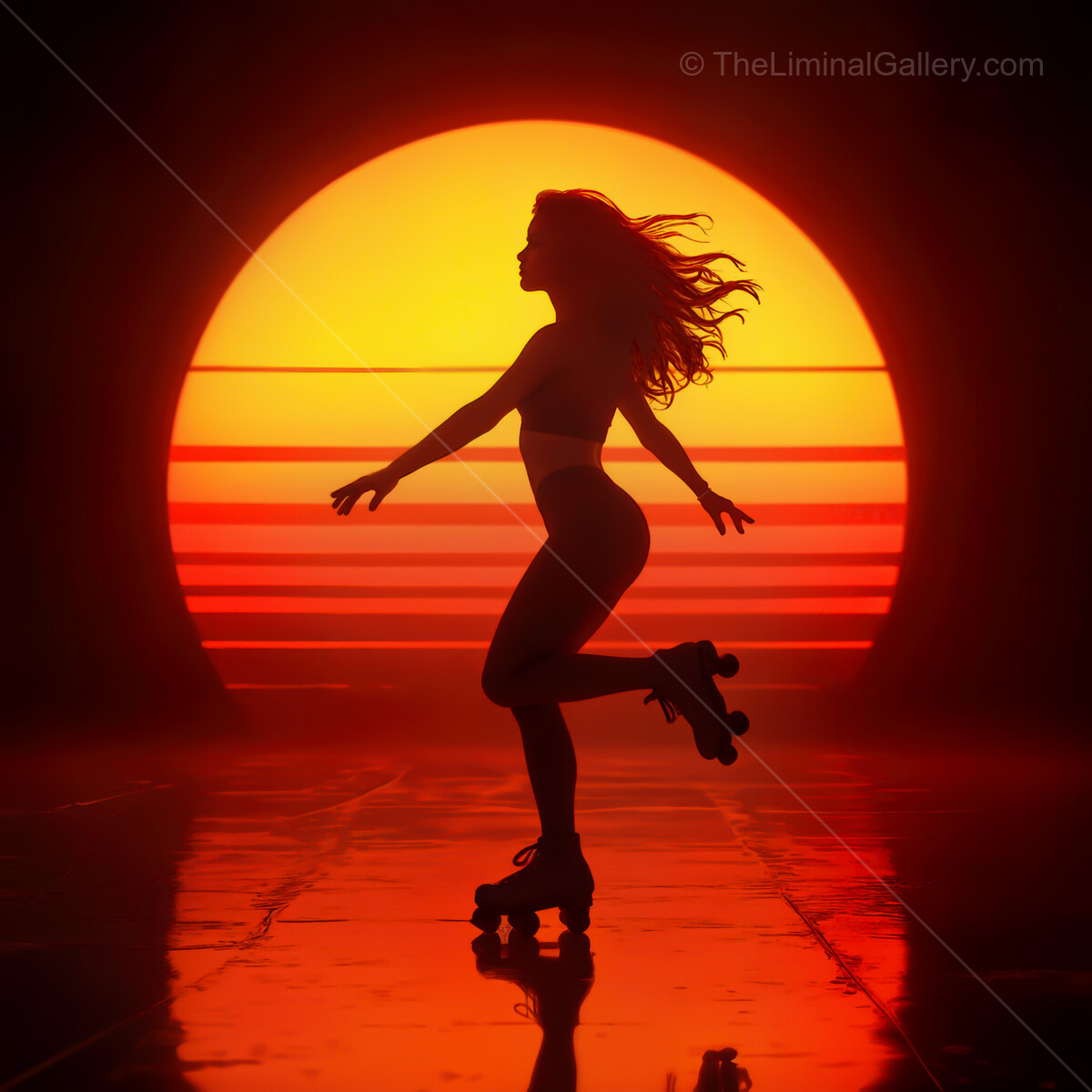 Skating into the vibrant glow of a synthwave sunset on a nostalgic evening