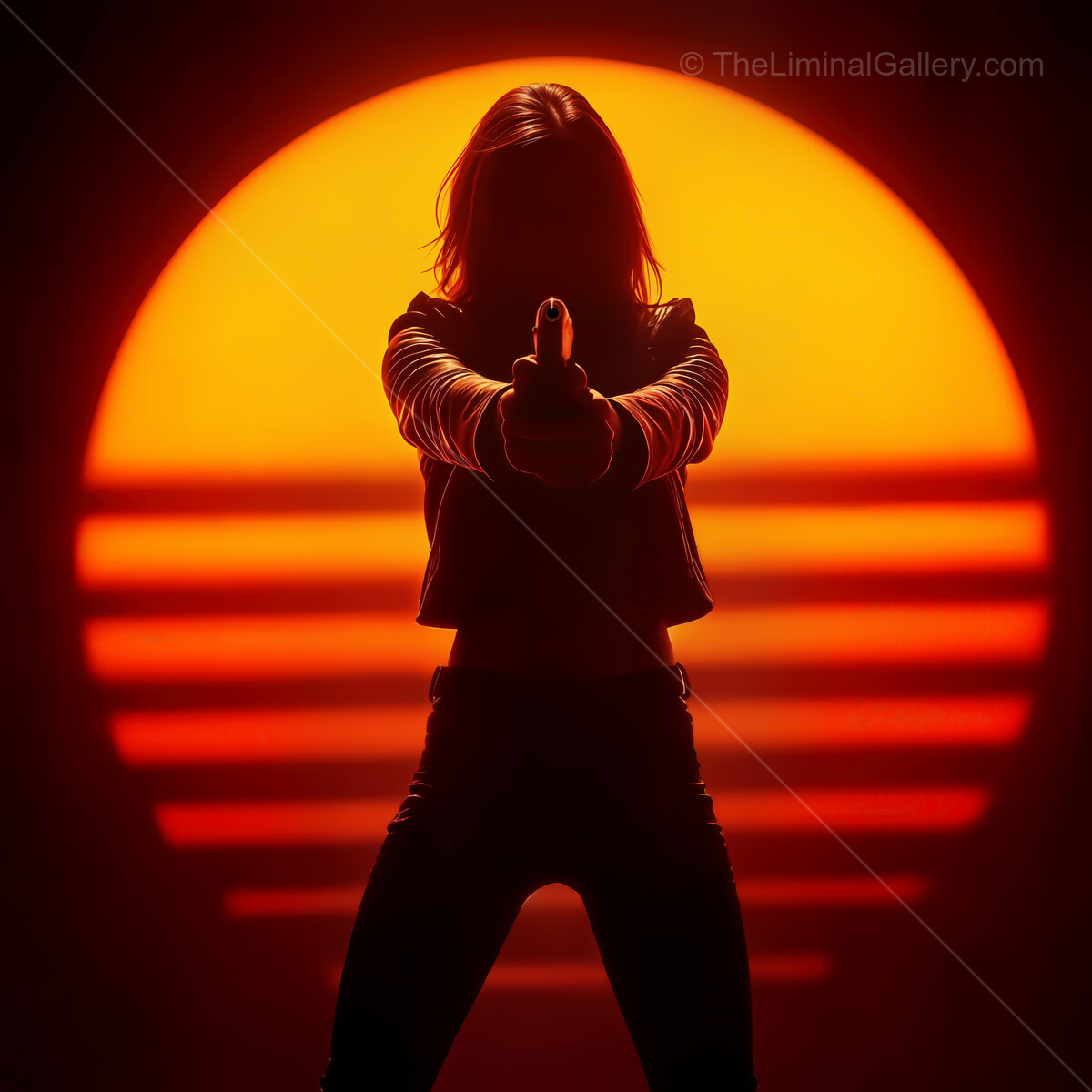 Epic synthwave sunset scene with a striking silhouette and vibrant colors illuminating the energy of dusk