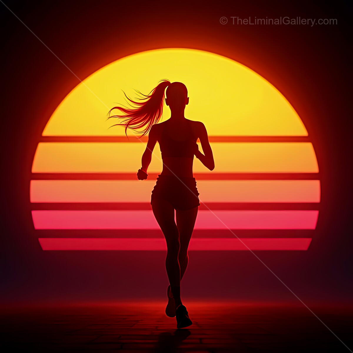 Vibrant synthwave sunset inspires a lone runner's journey through a neon dreamscape of warmth and energy