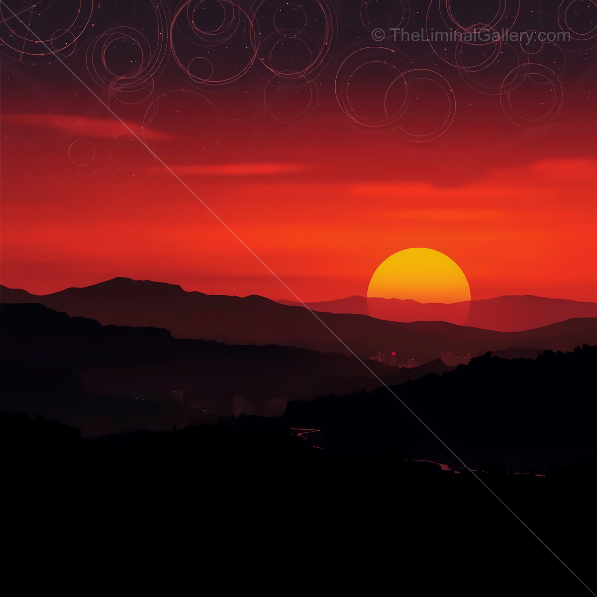 Majestic sunset over rolling hills creates a breathtaking view at dusk