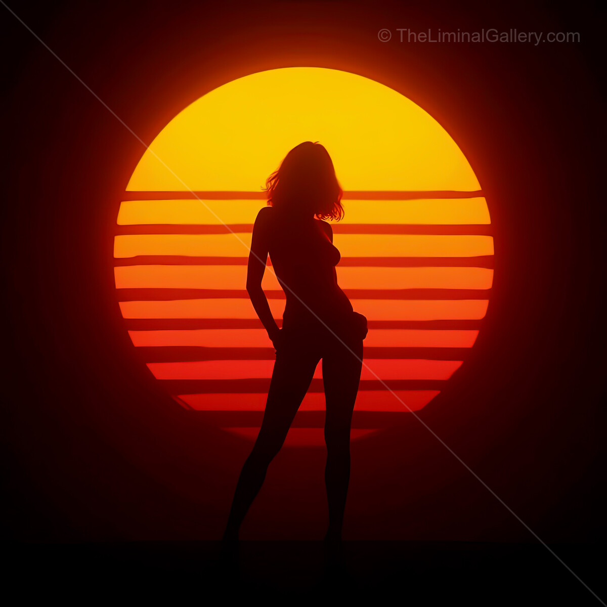 Vibrant synthwave sunset backdrop with silhouette, a captivating scene capturing the essence of retro-inspired aesthetics