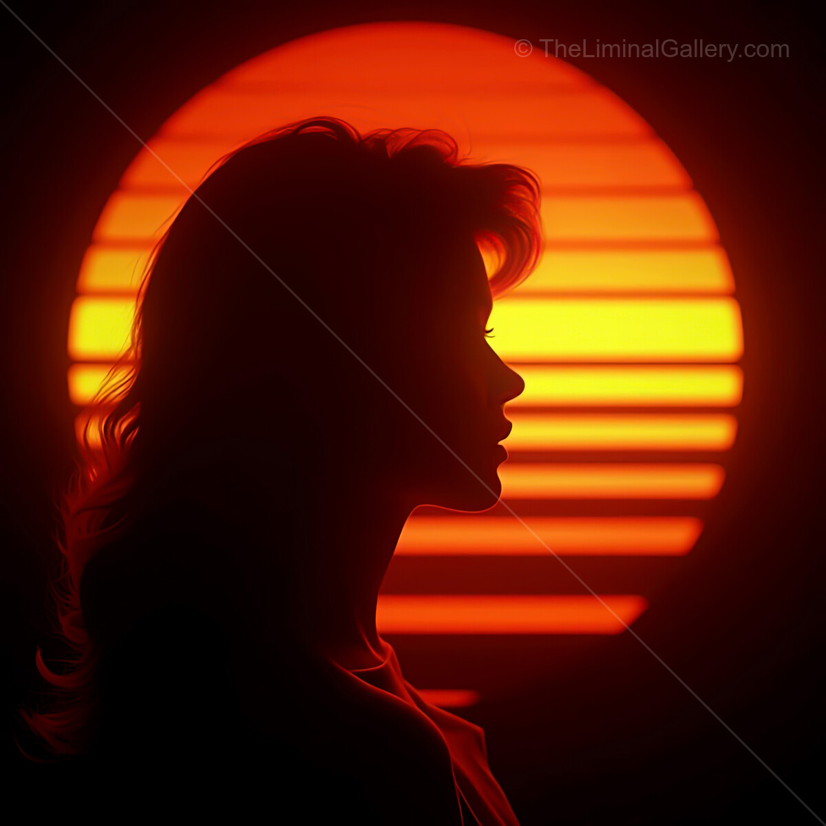 Vibrant synthwave sunset silhouette with striking colors and a nostalgic retro vibe evokes dreamy memories of the past