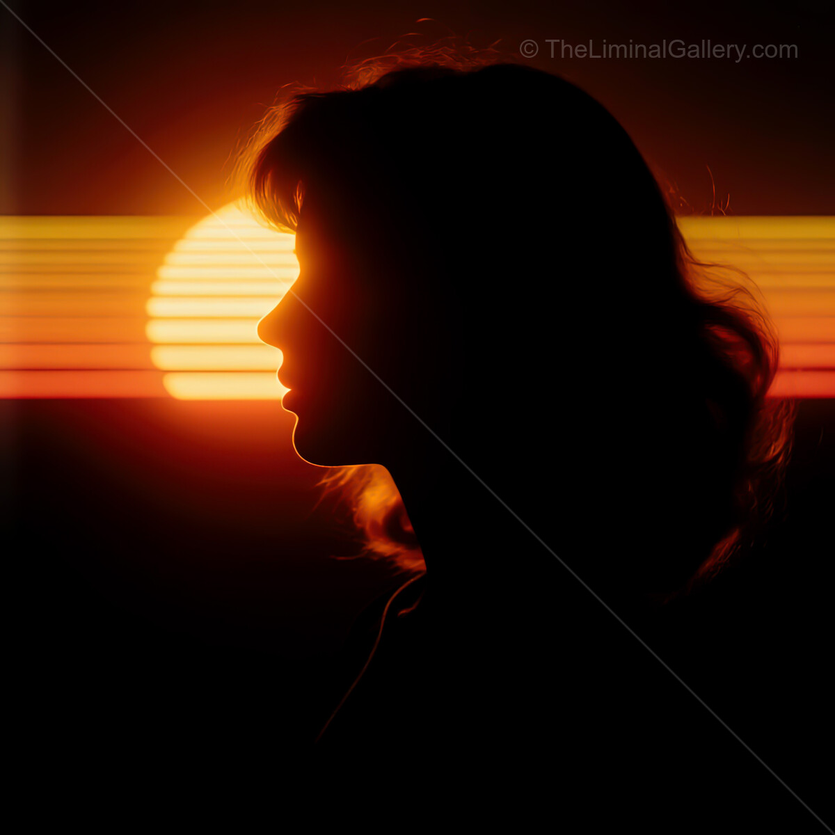 Experience the mesmerizing beauty of a synthwave sunset illuminating a serene silhouette at dusk with vibrant hues