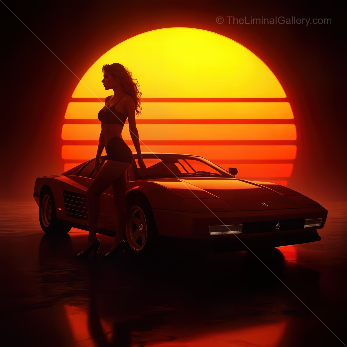 Vivid synthwave sunset features a sleek car and a silhouette in a vibrant, nostalgic atmosphere that sparks feelings of freedom and adventure