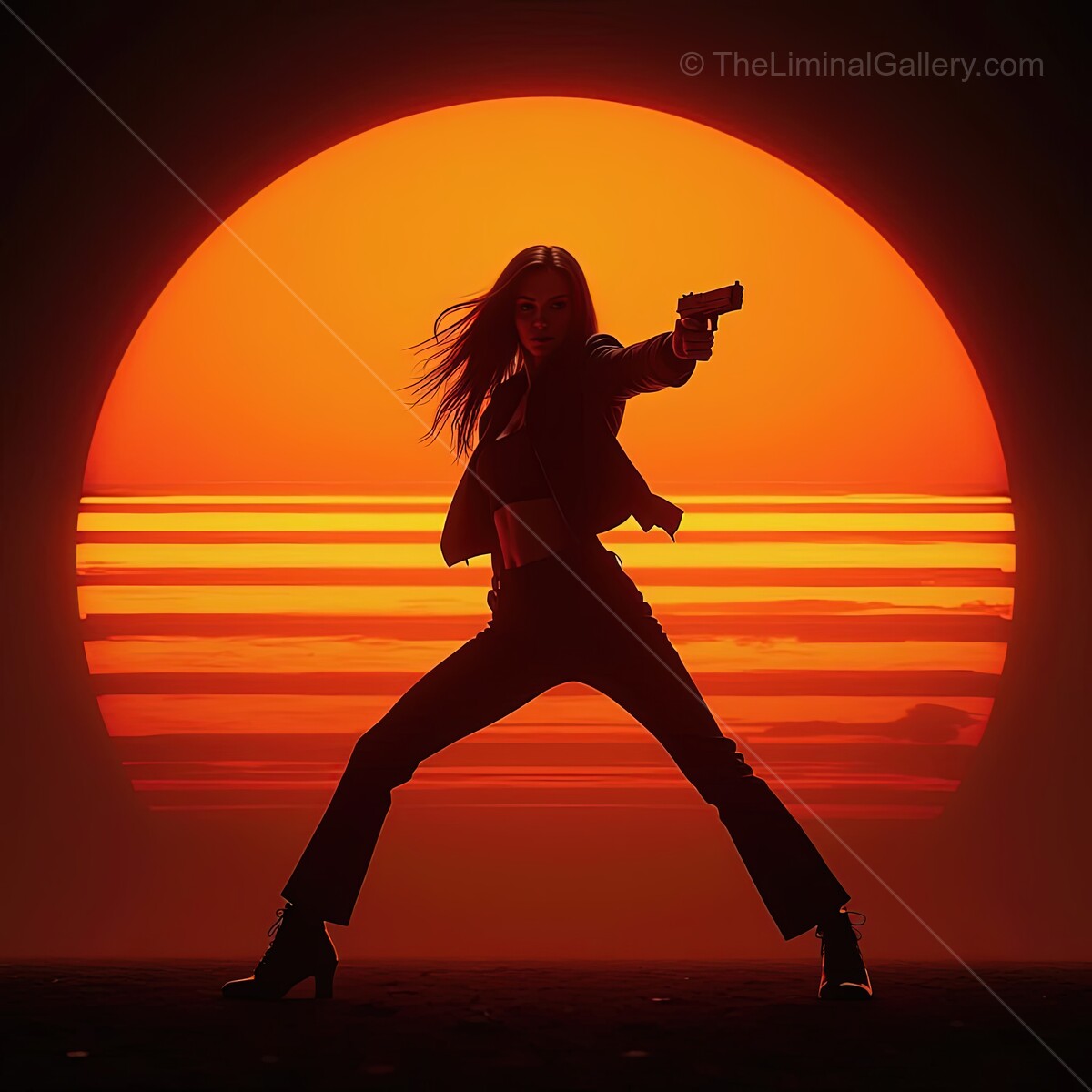 Sunset glow meets fierce determination in a synthwave-inspired scene