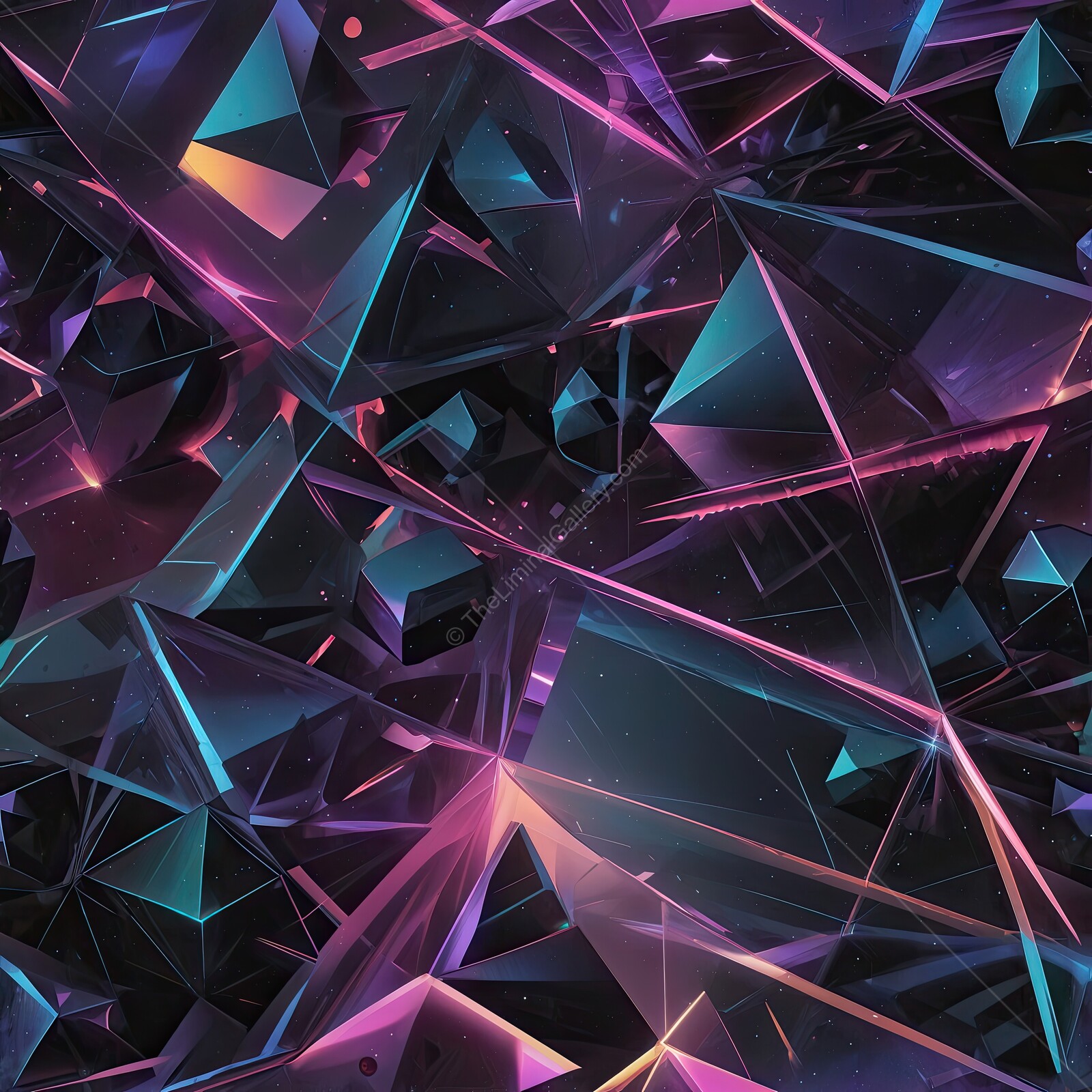 Intricate display of vibrant 80s geometric shapes in an abstract cosmic landscape