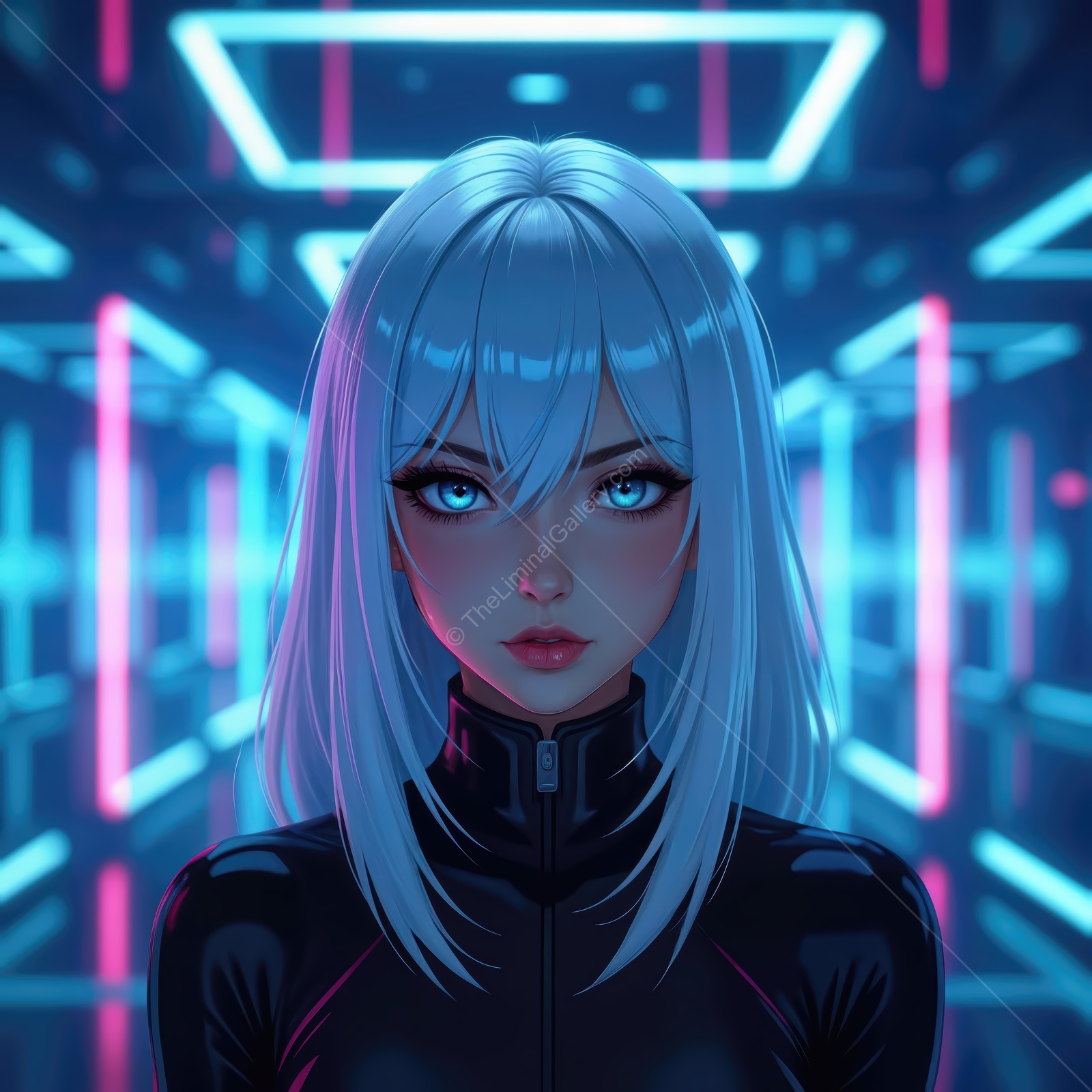 Futuristic figure in neon lights inspiring wonder and curiosity in a dynamic cyberpunk setting