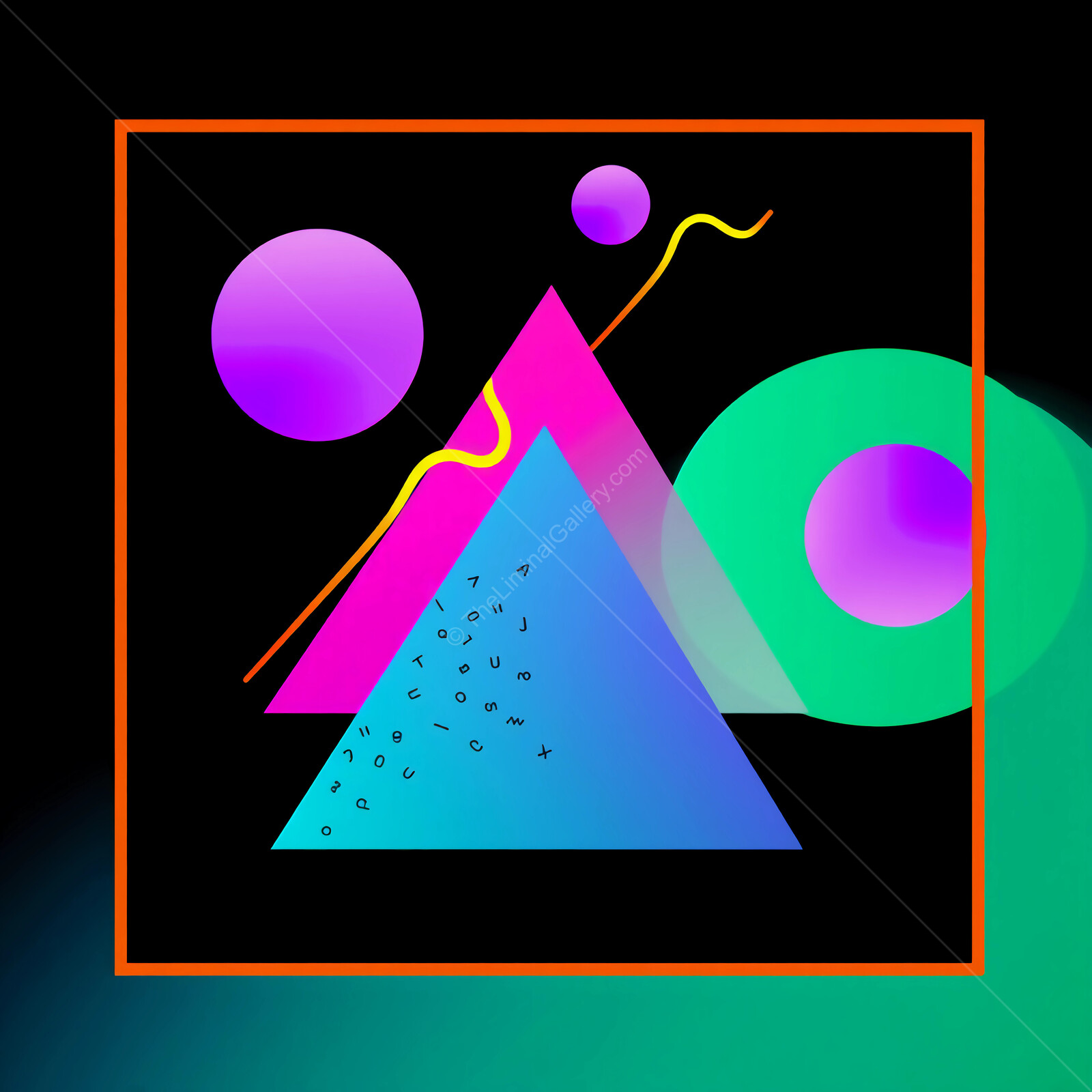 Vibrant 80s Memphis geometric shapes and colors create an abstract visual spectacle in a dynamic digital design