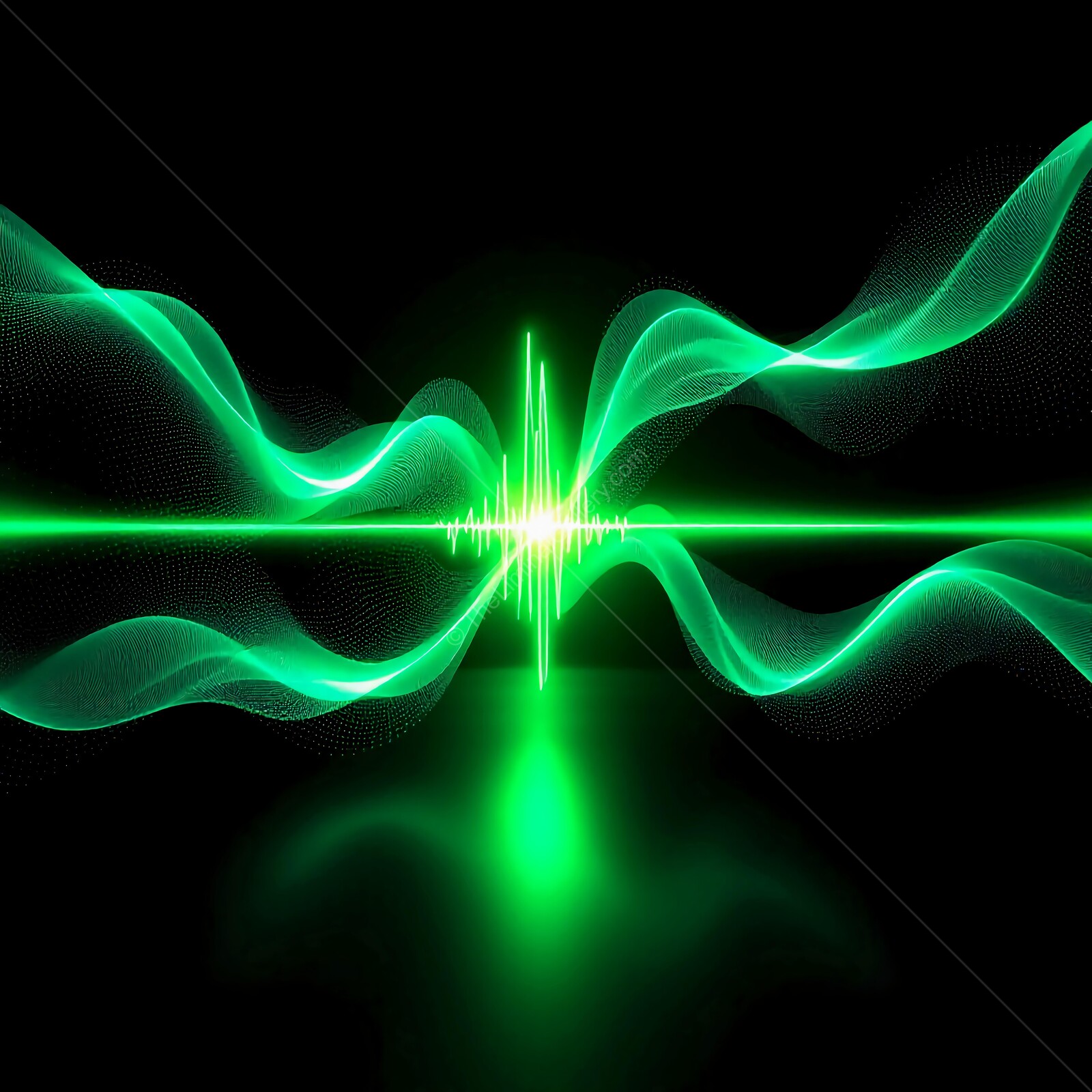 Light waves dance in vibrant green against a dark background creating a mesmerizing visual symphony