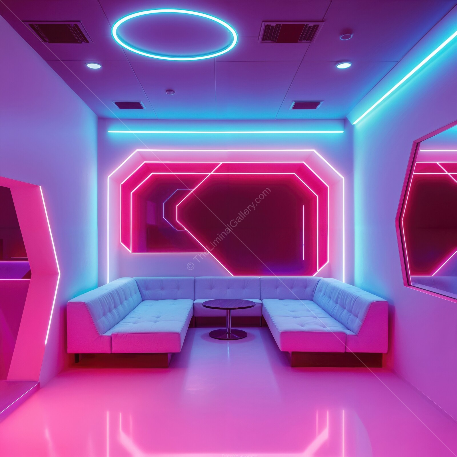 Modern lounge with neon lights creates vibrant atmosphere for relaxation and socializing