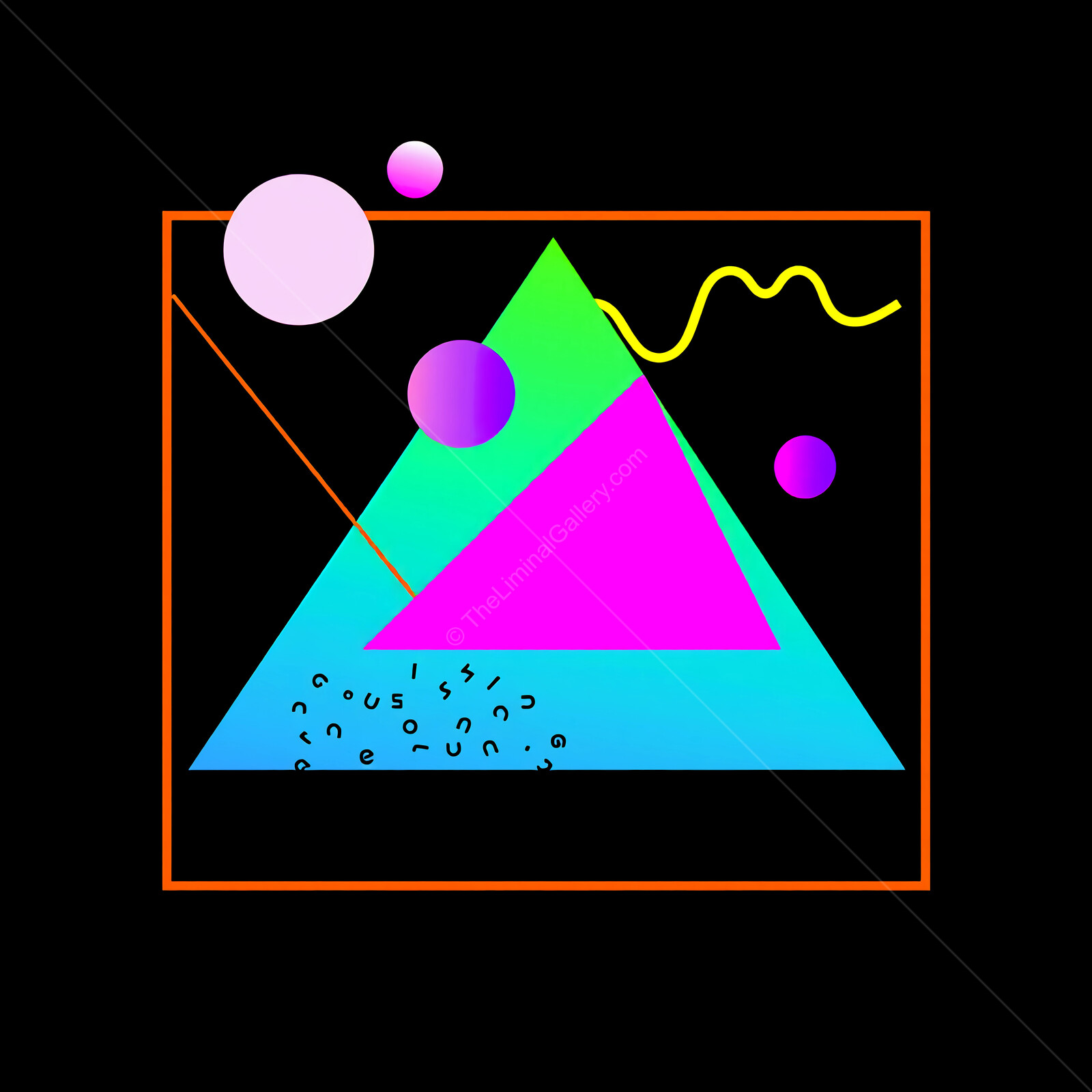 Bright 80s Memphis geometric shapes create a captivating visual contrast against a dark background