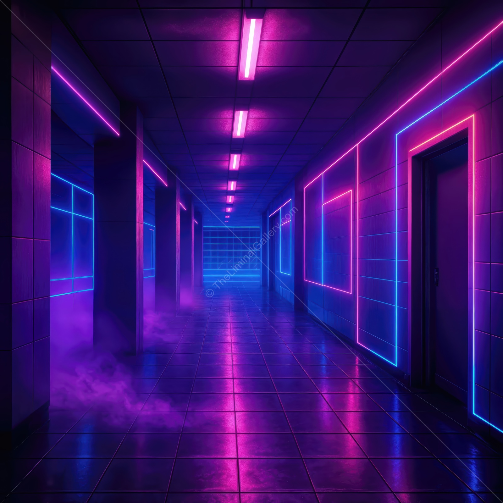 Neon-lit corridor showcasing futuristic design and vibrant colors in an urban environment at night