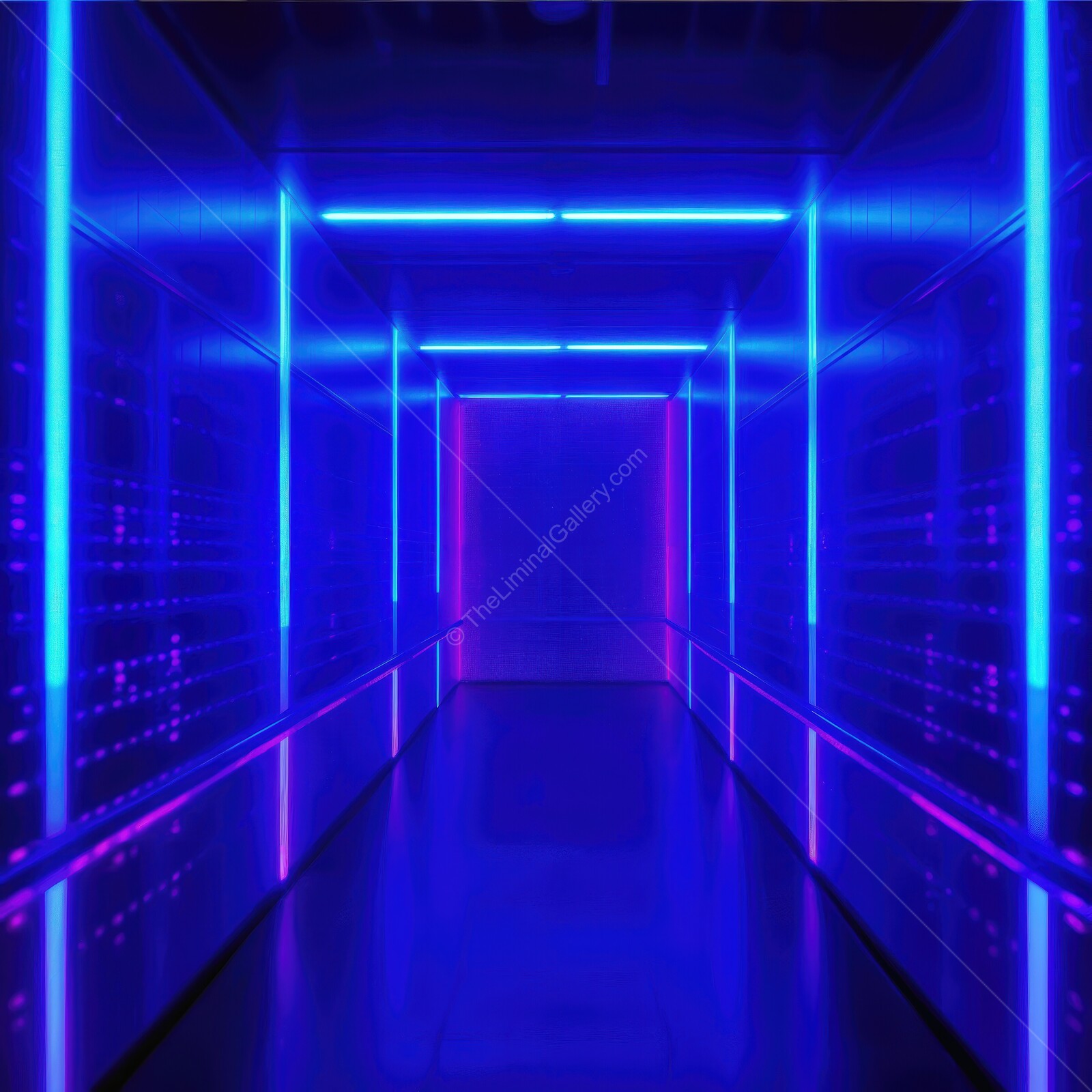 Bright neon corridor leads to an unknown destination in a futuristic setting filled with vibrant colors