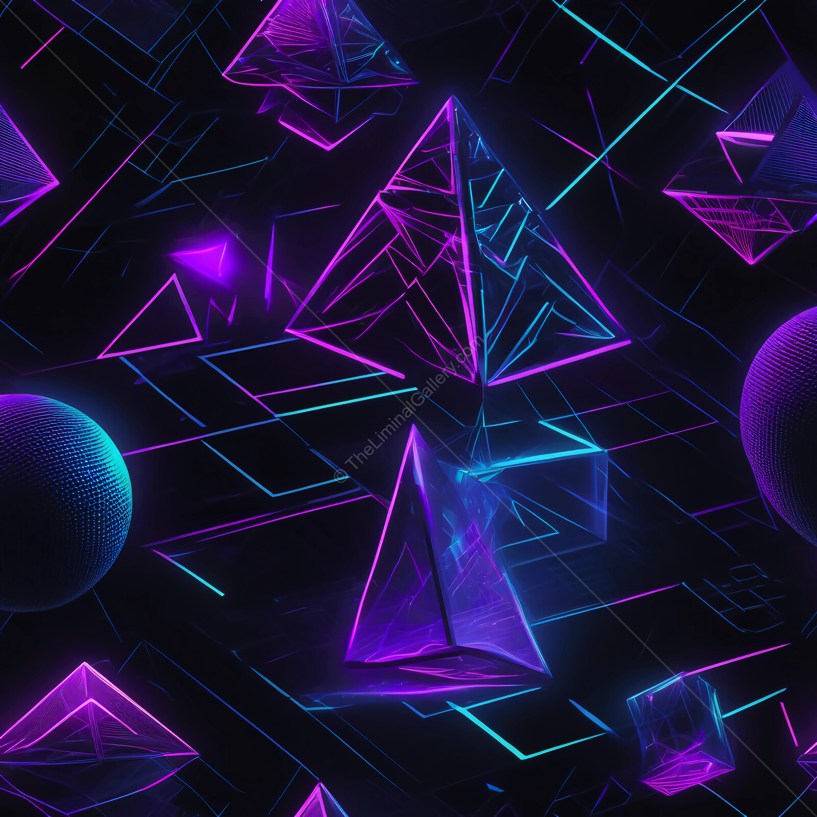 Exploring a synthwave neon dreamscape filled with luminous pyramids and geometric shapes