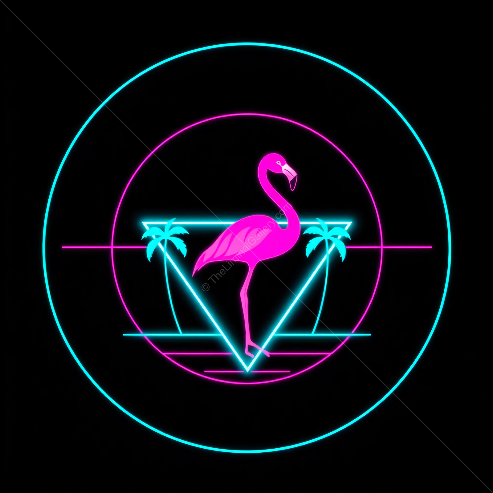 Vibrant 80s flamingo neon art showcasing tropical vibes and geometric shapes