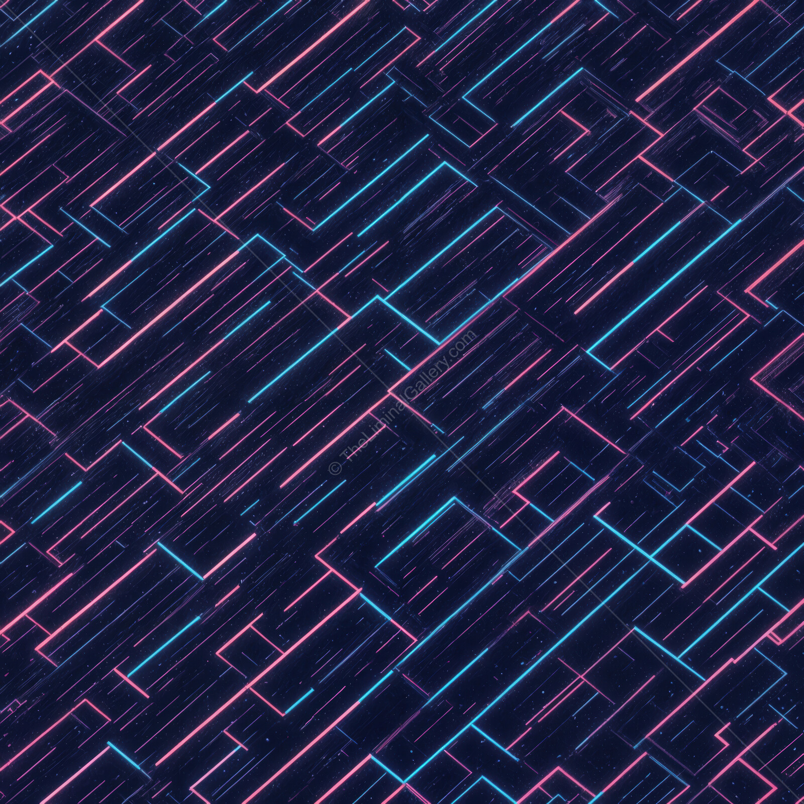 Dynamic synthwave lines crisscrossing in vibrant pink and blue on a dark textured background