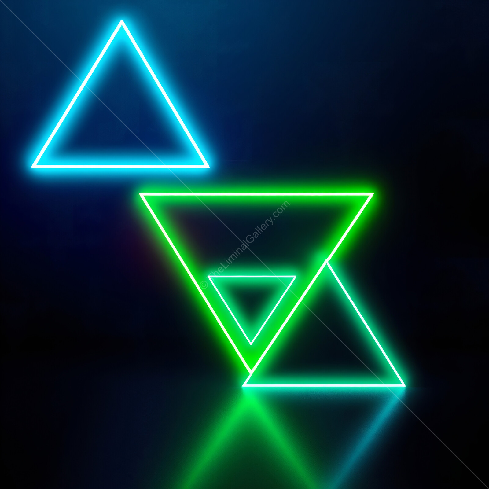 Vibrant geometric synthwave shapes in neon hues create a dynamic visual experience in an abstract digital setting