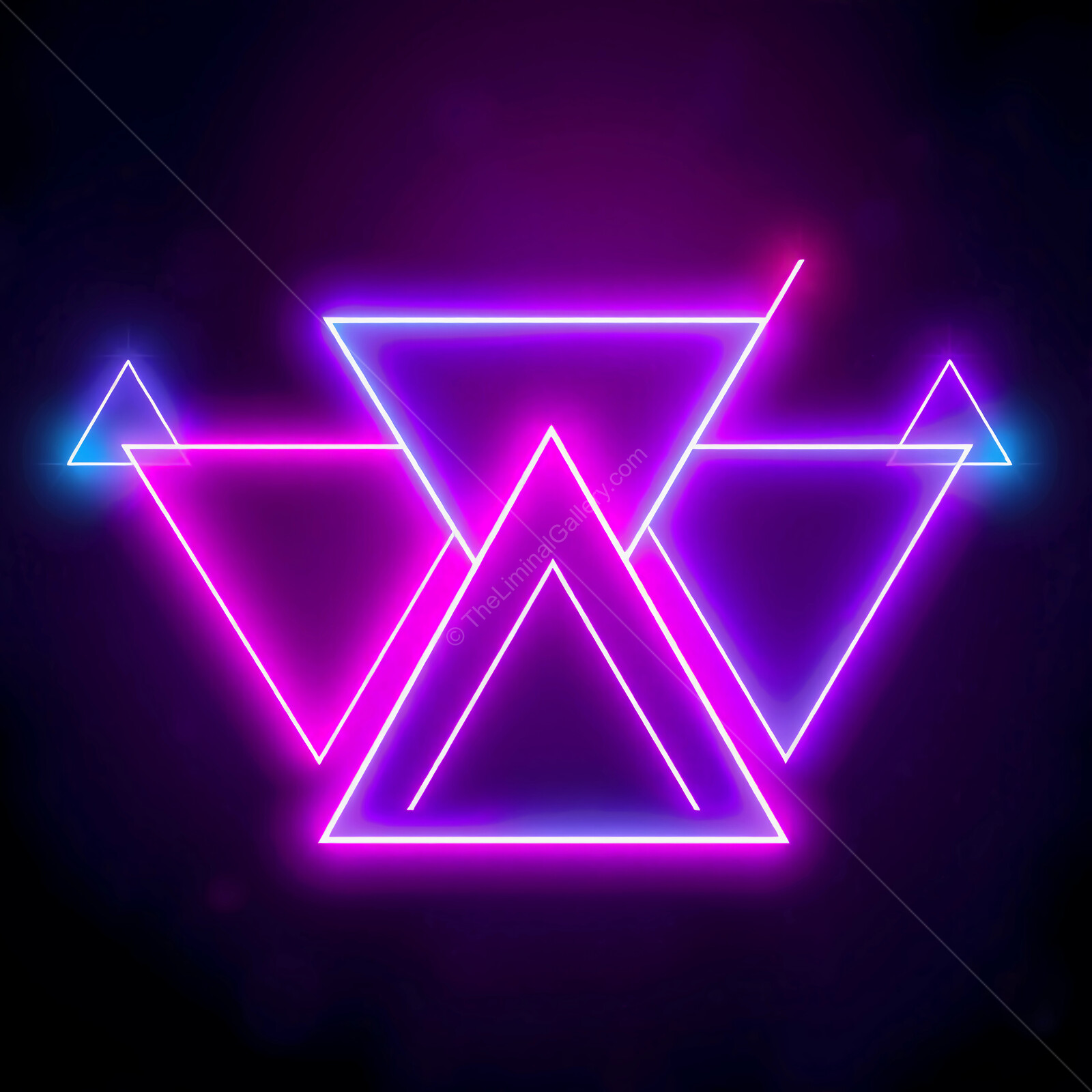 Vibrant neon synthwave triangles create a mesmerizing display in a dark setting, captivating the viewer's imagination