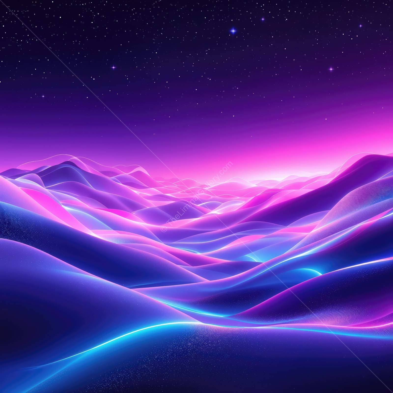 Vibrant purple and blue landscape under a starry night sky offering a dreamlike atmosphere