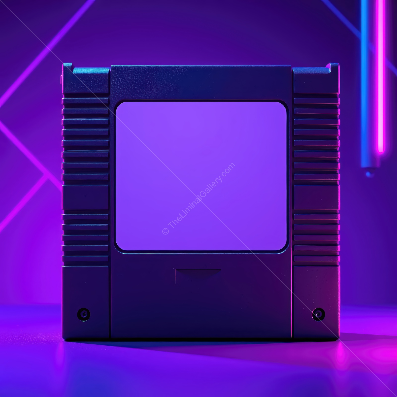 Retro gaming console illuminated by vibrant neon lights in a modern digital setting