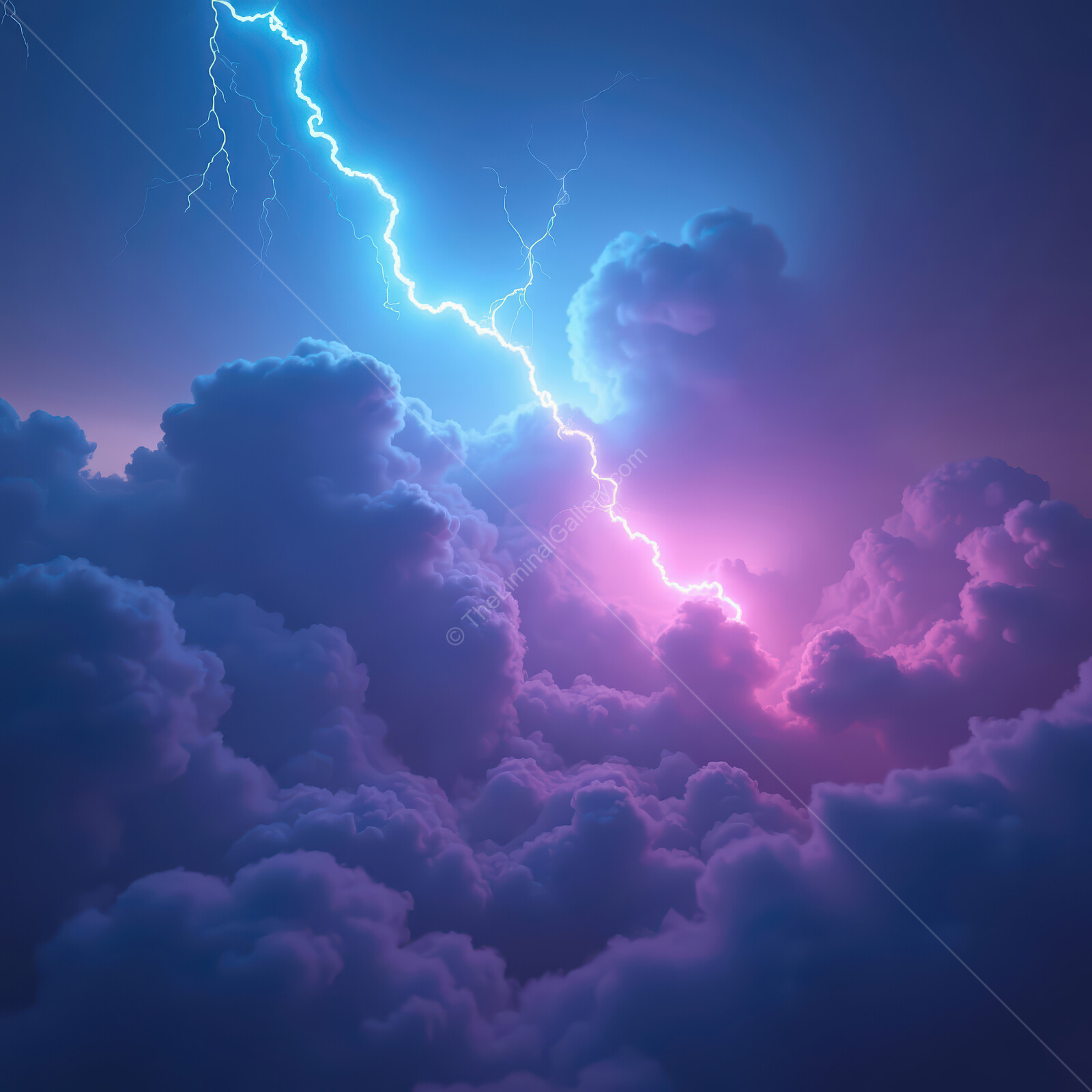 Dramatic display of lightning illuminating dark storm clouds at twilight hour
