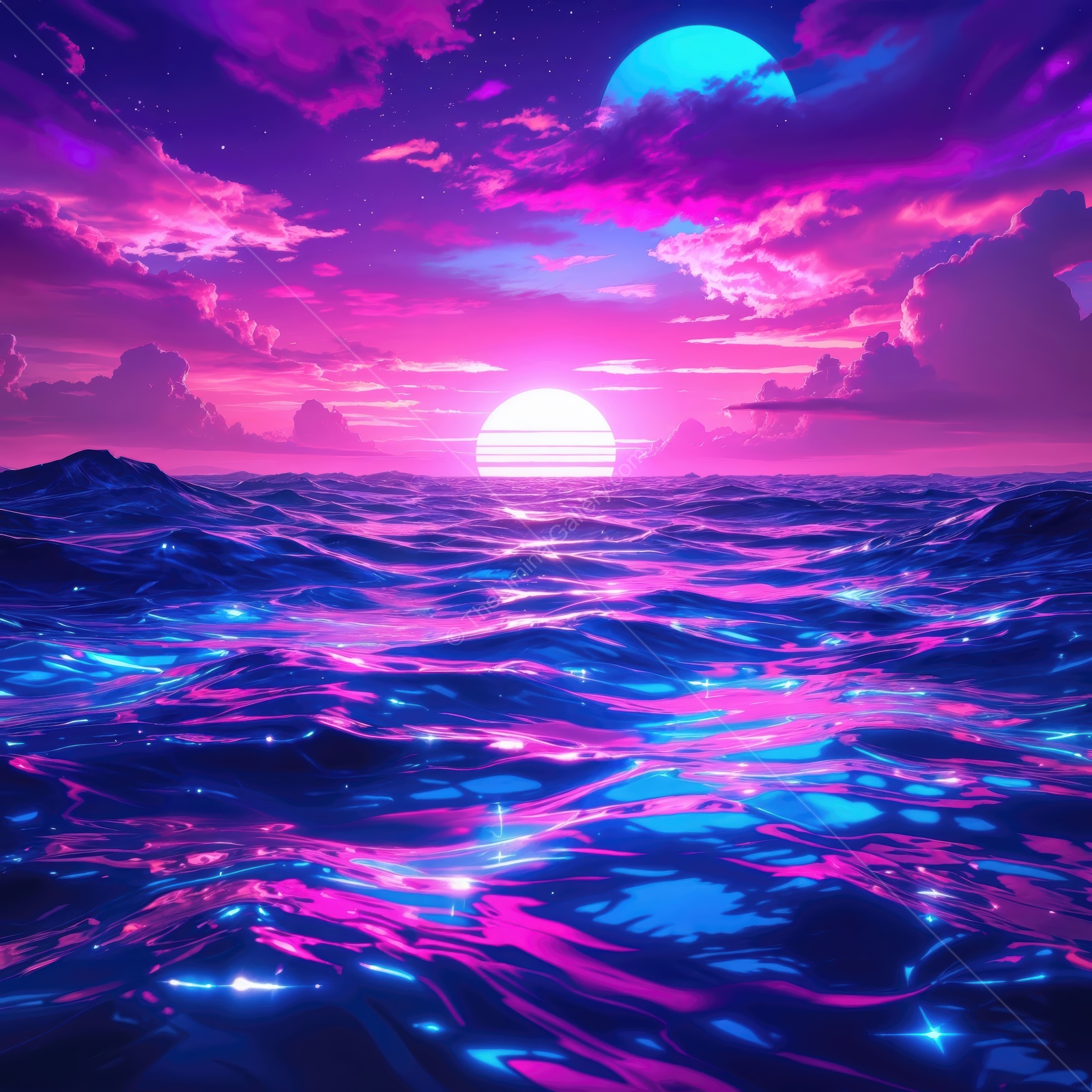 Vibrant sunset over the ocean with colorful clouds and reflections