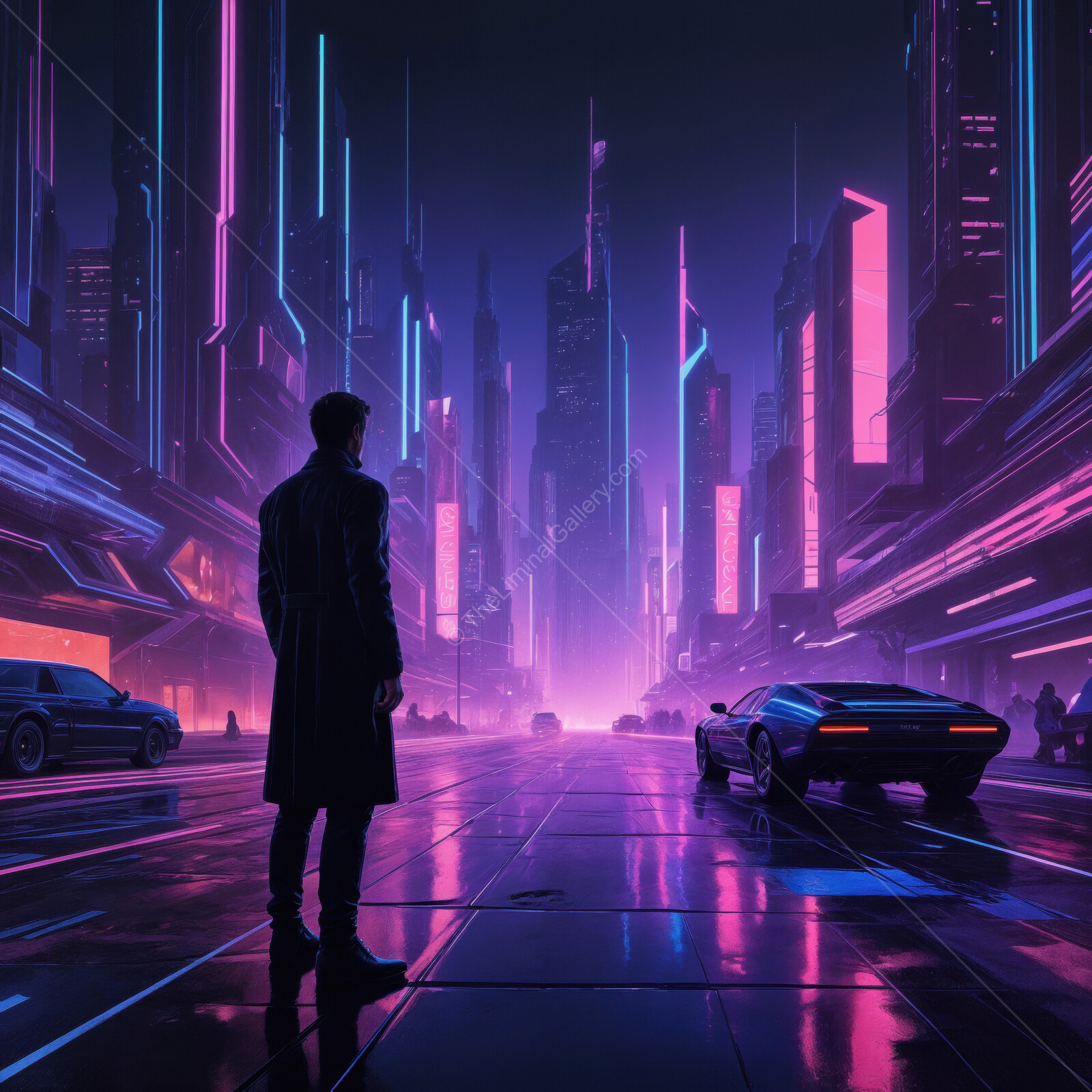 Vibrant urban nightscape with neon lights and futuristic vehicles inviting exploration