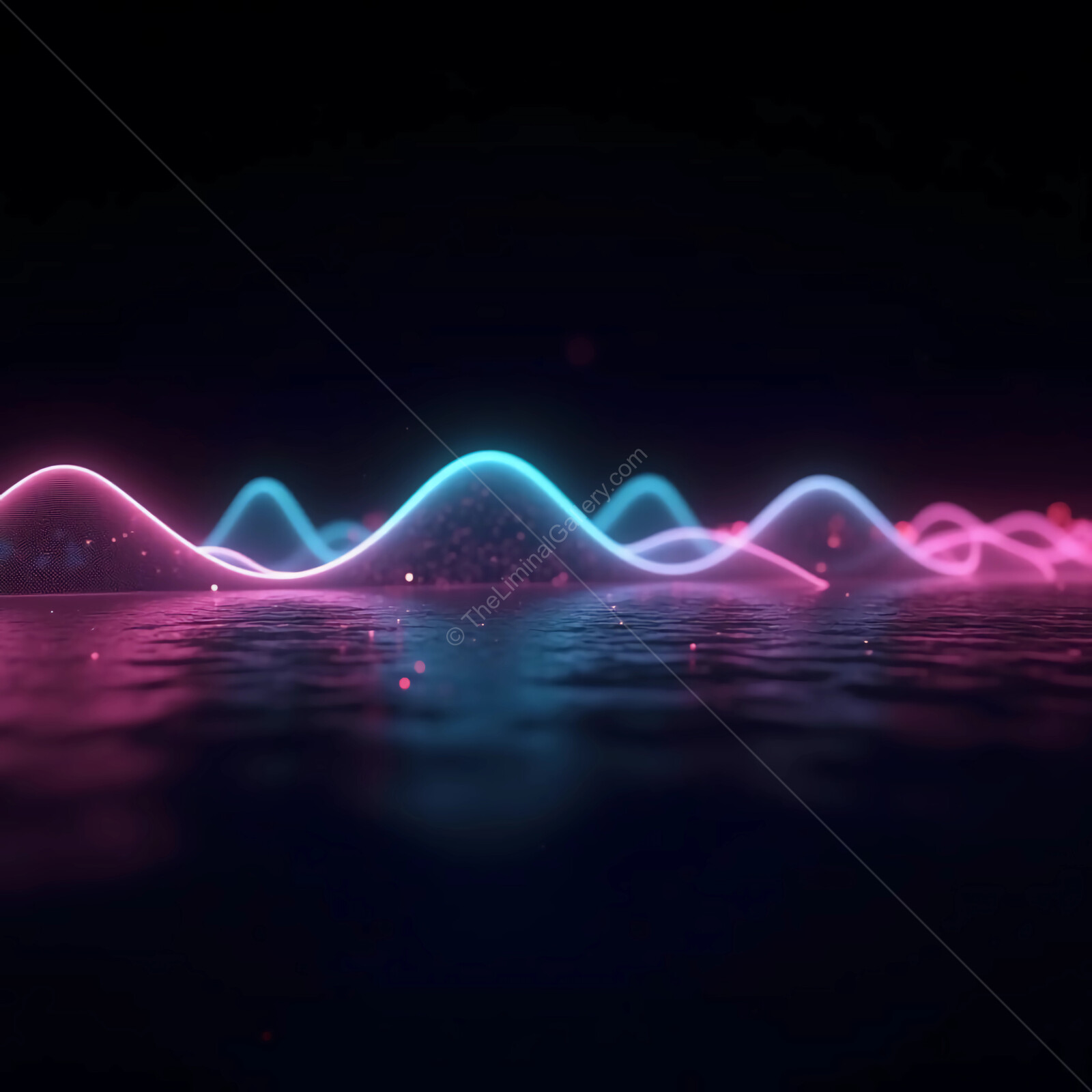 Vibrant waves dancing in neon hues under the tranquil night sky
