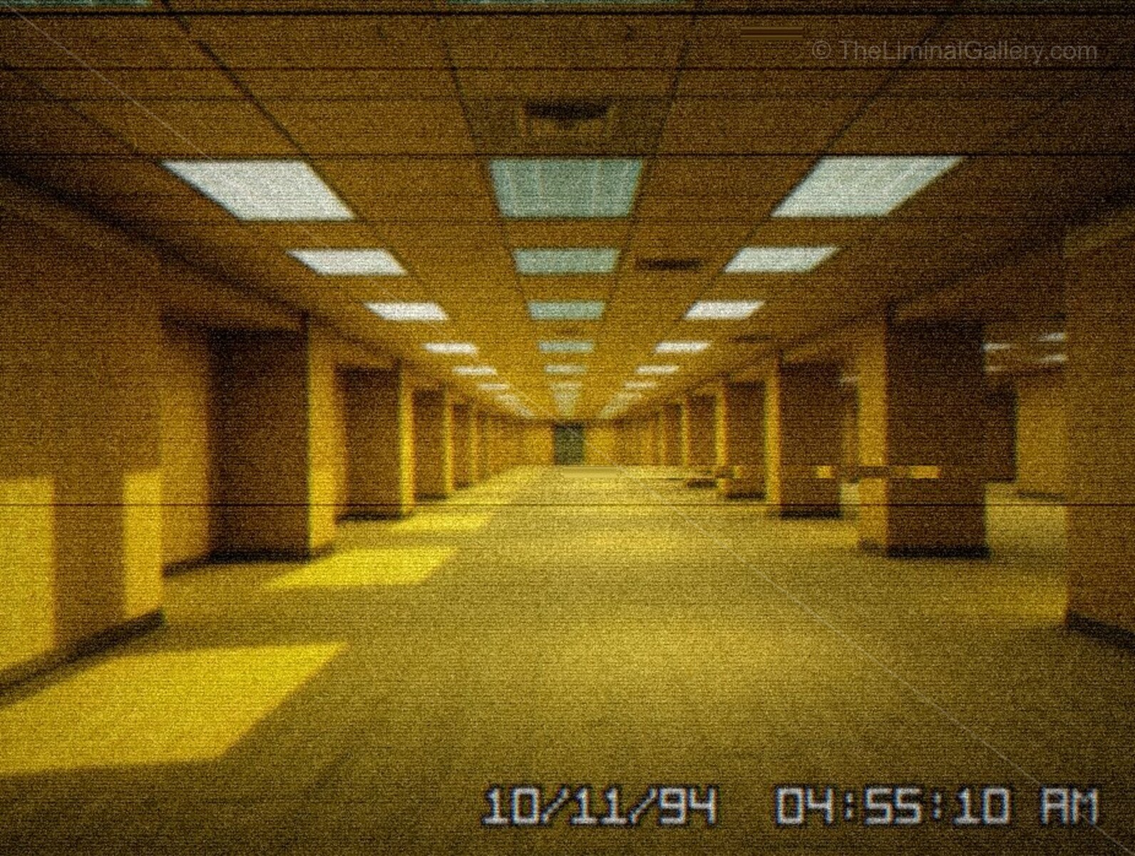 The stark geometry of repeating pillars emphasizes the uncanny emptiness of Level 0, The Lobby.