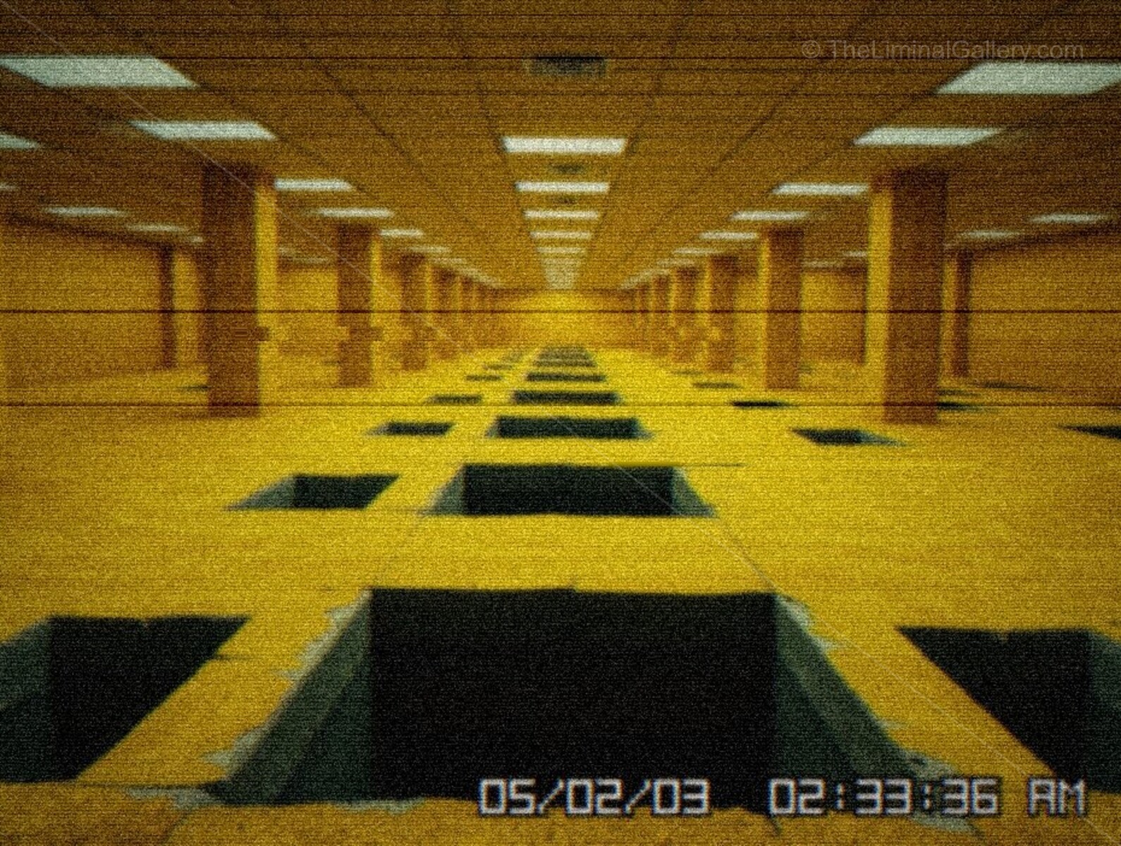 The abyss creates an unsettling contrast with the mundane surroundings of Level 0, The Lobby.