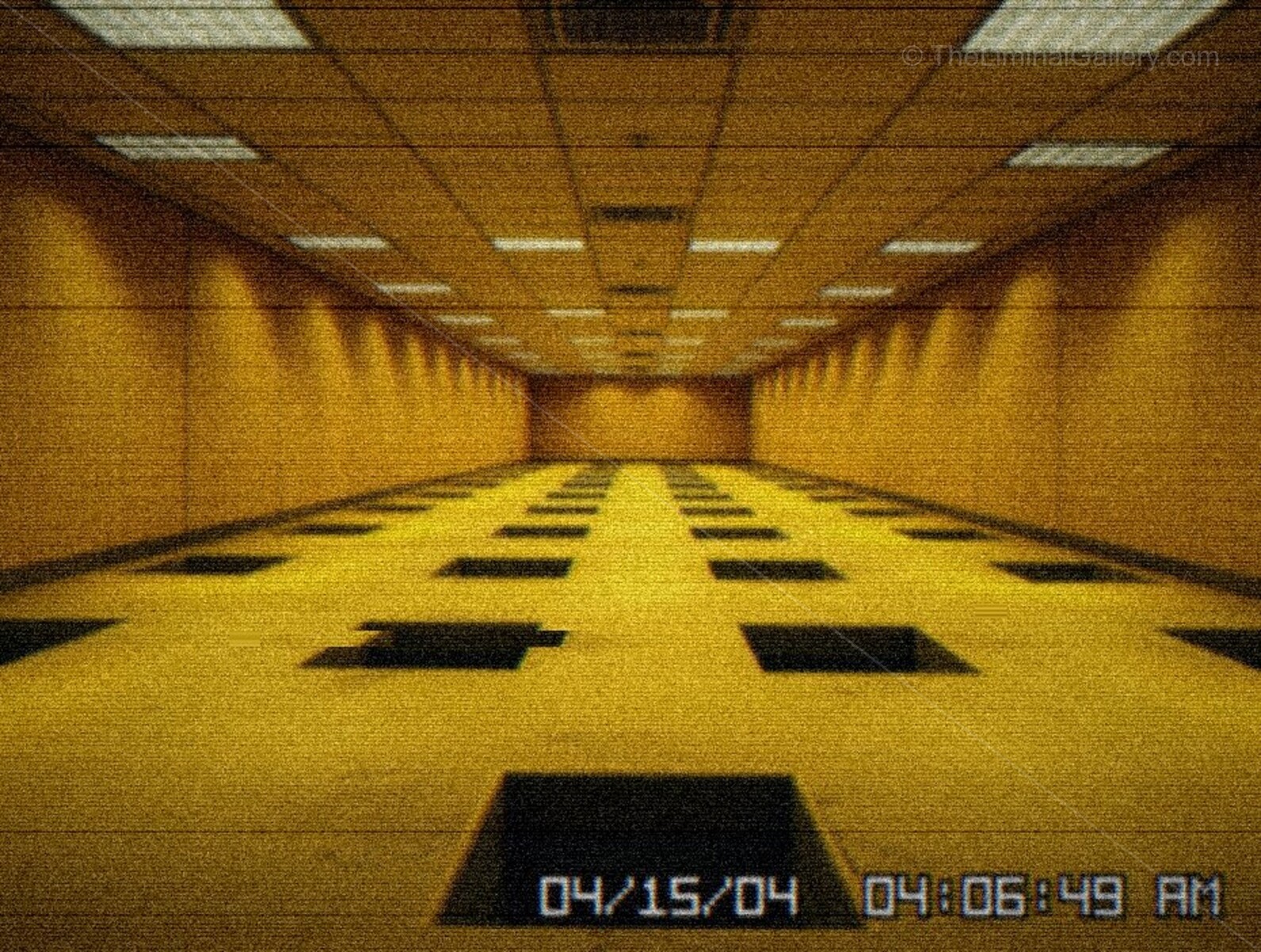 The dark pits disrupt the normal geometry of Level 0, creating a sense of unease and disorientation.